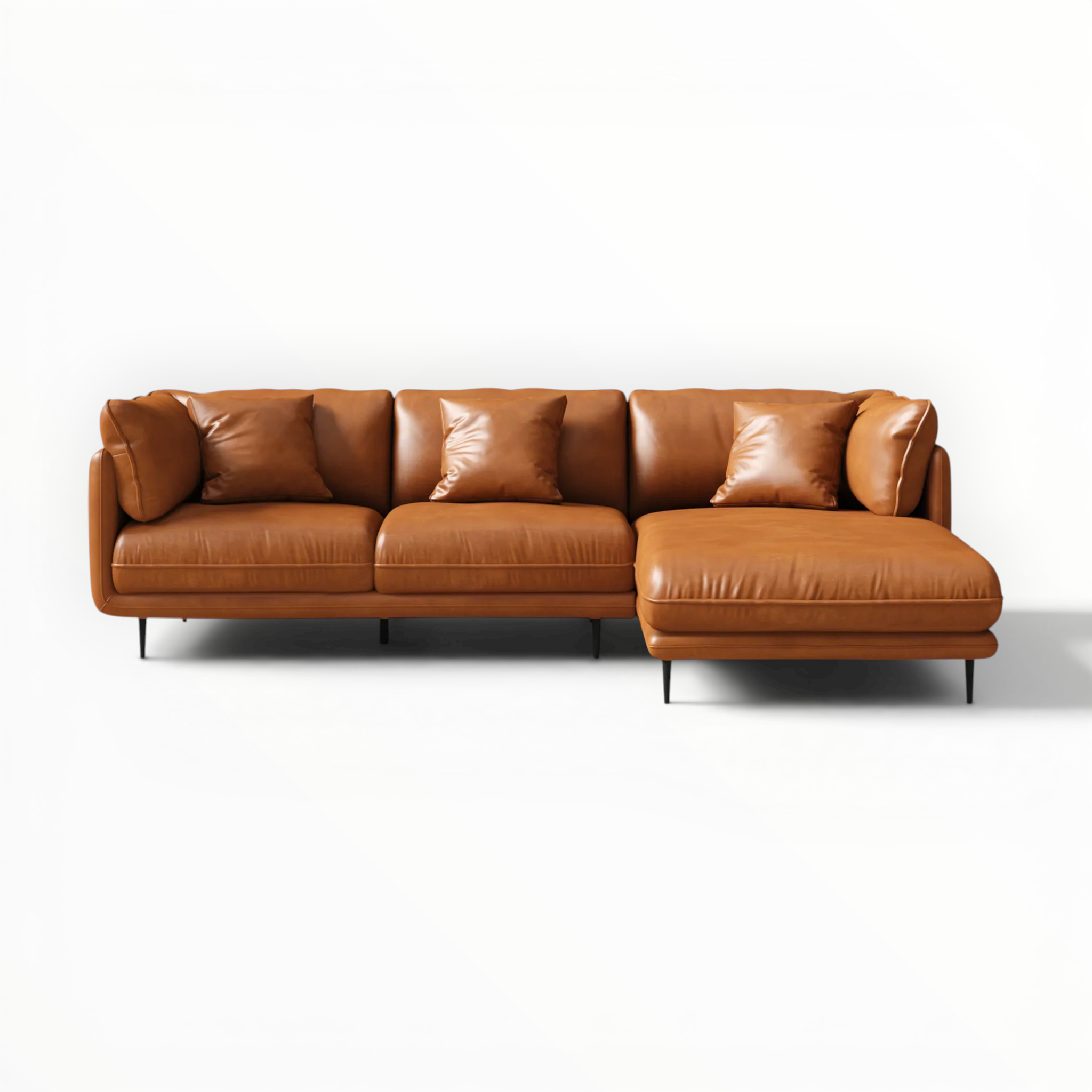 Brown leather sectional sofa on a white background