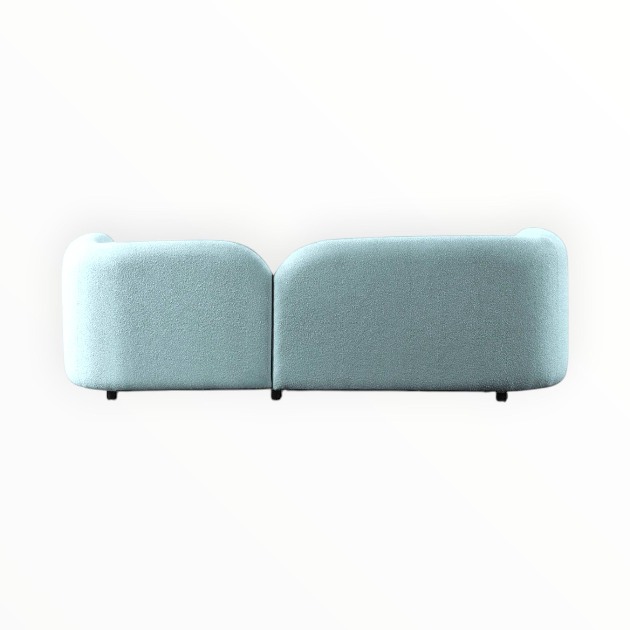 Light blue sofa back view on a white background
