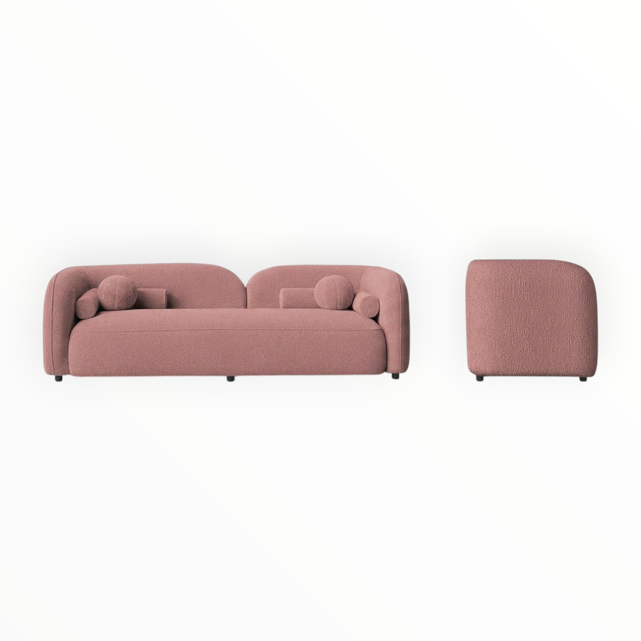 Pink sofa and side view on a white background