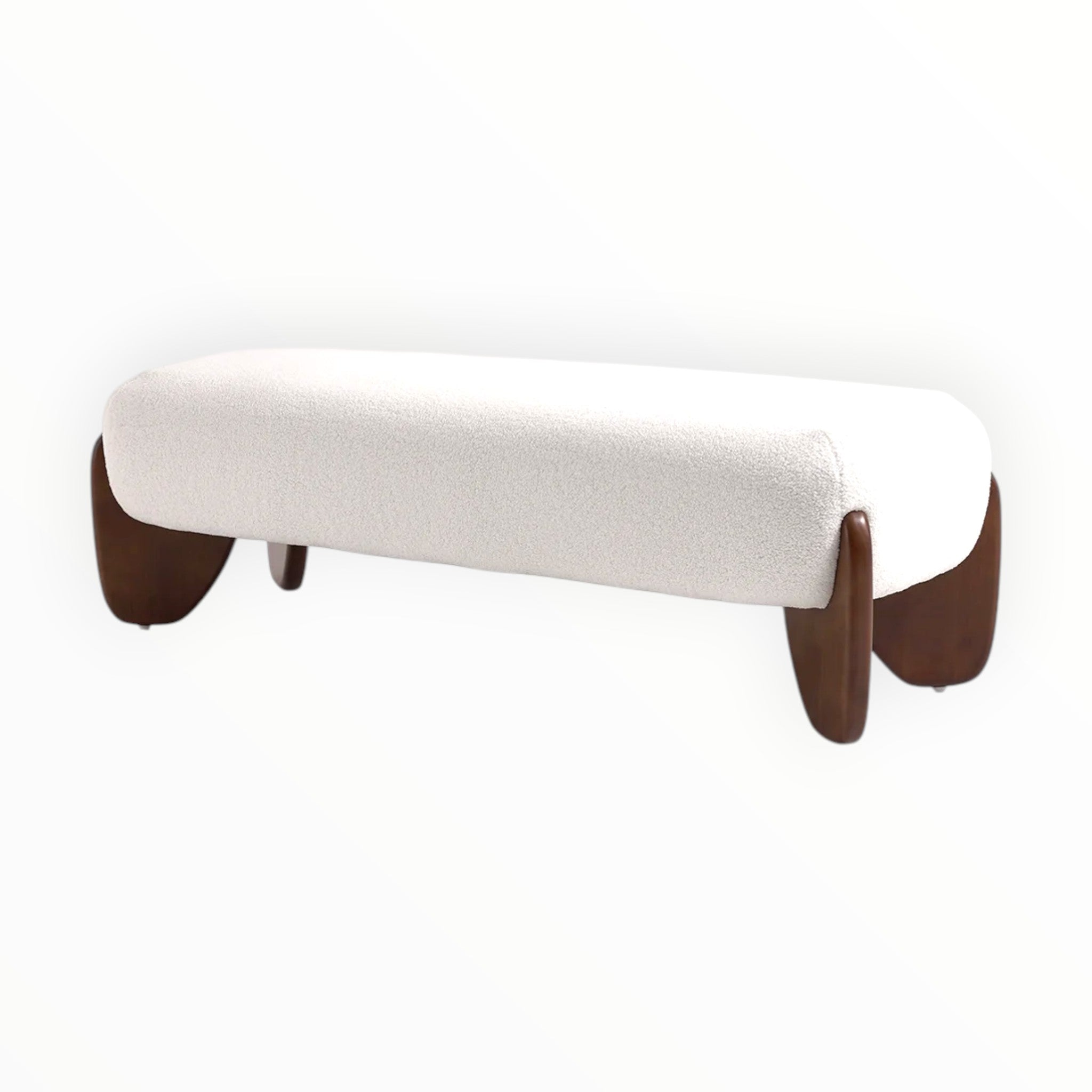 White bench with brown legs on a white background