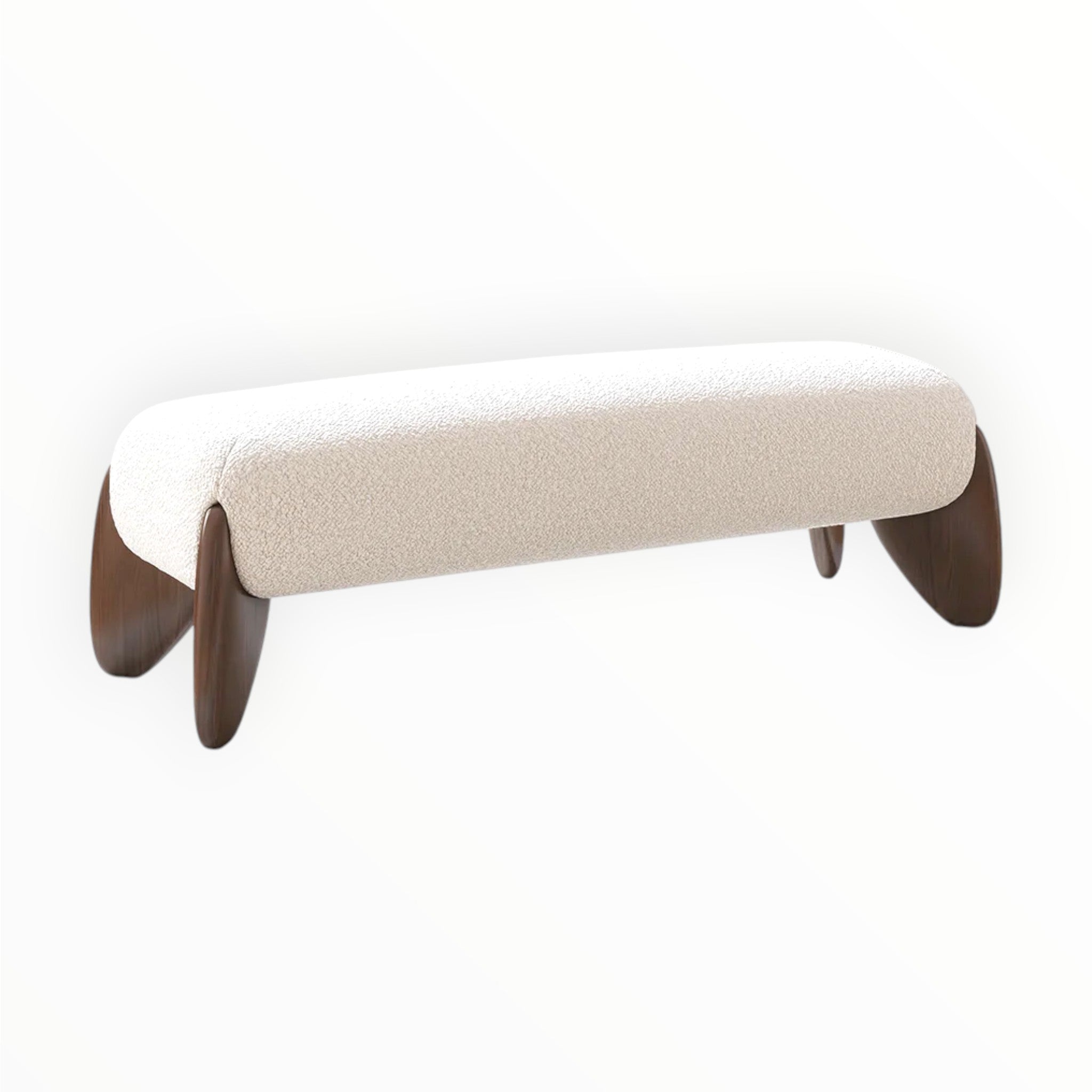 Beige bench with curved legs on a white background