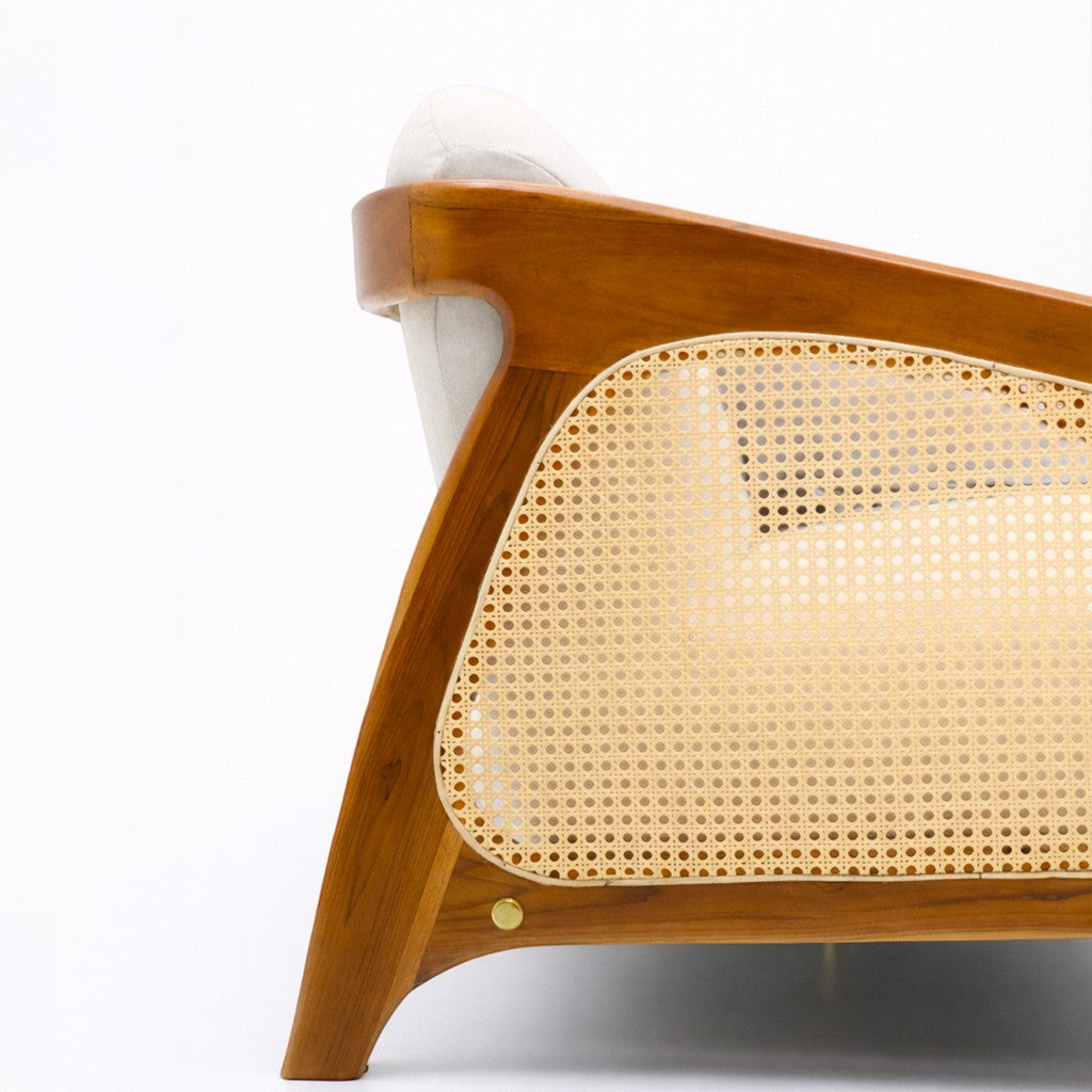 Wooden chair with wicker backrest on a white background