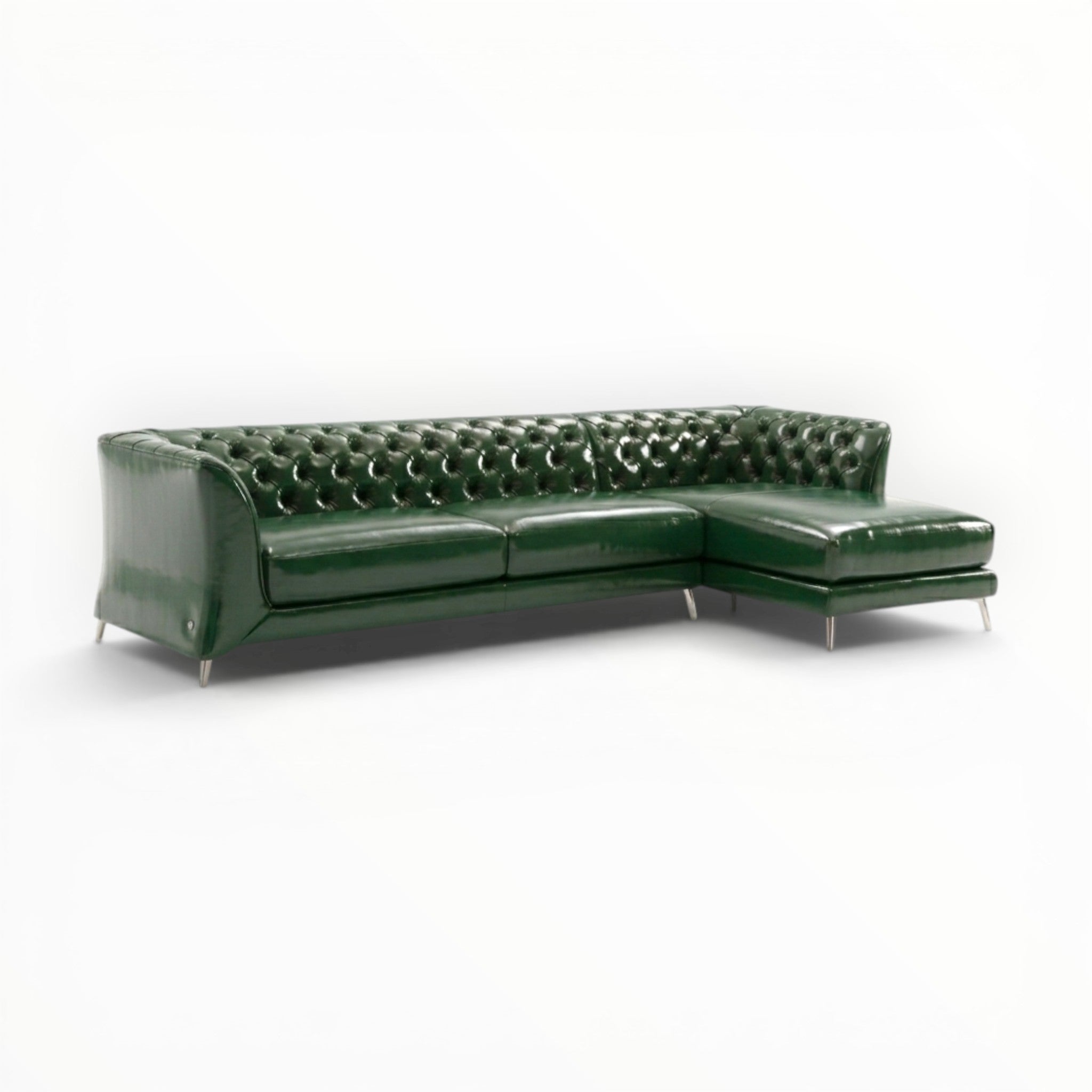 Green leather sectional sofa on a white background