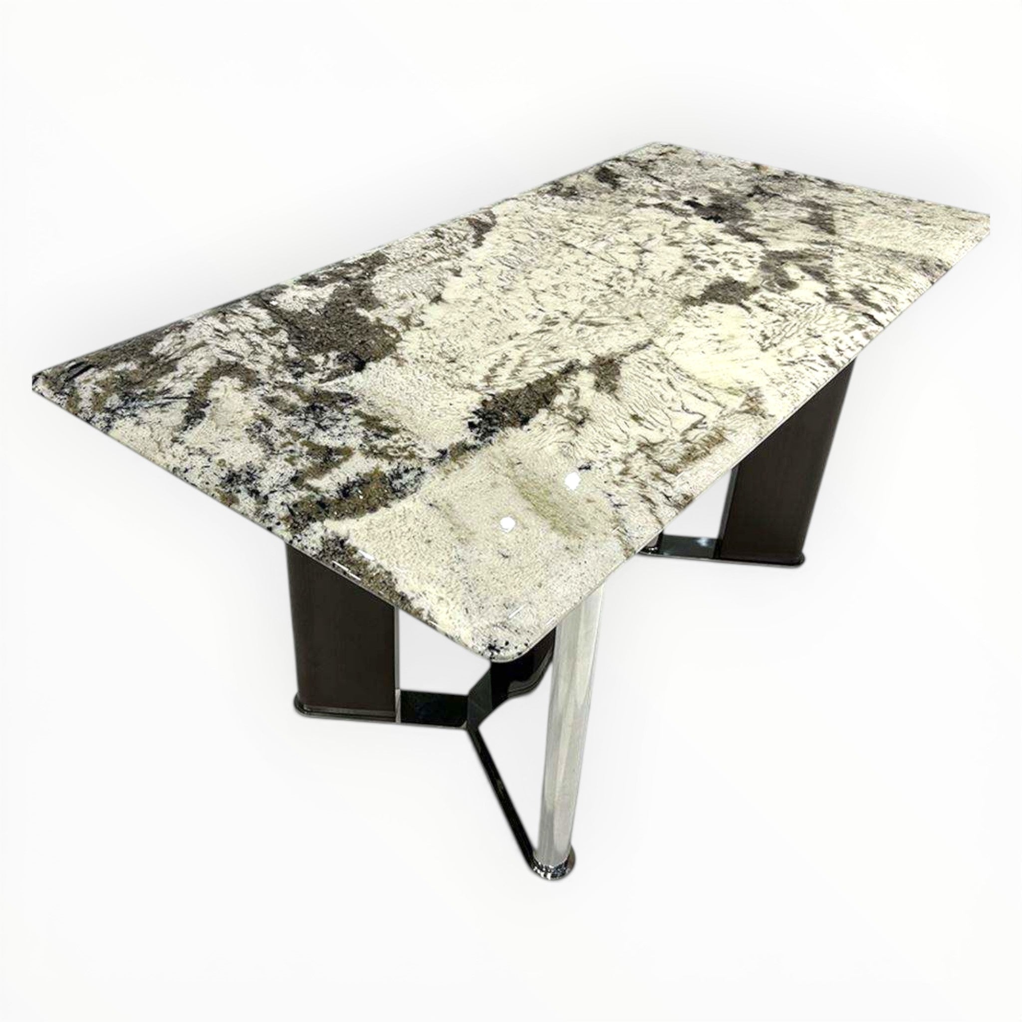 Table with a marble-like surface on a white background