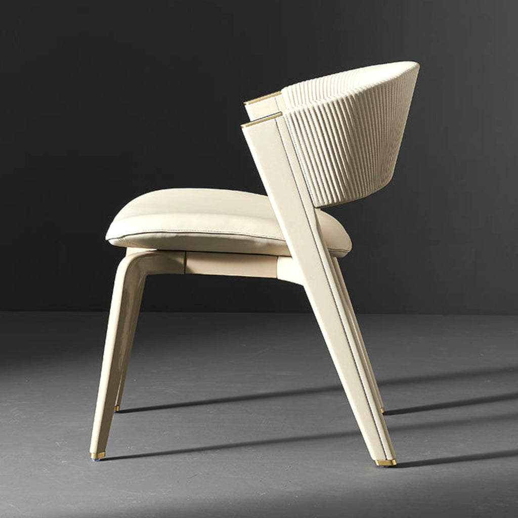 Beige chair with a modern design on a dark gray background