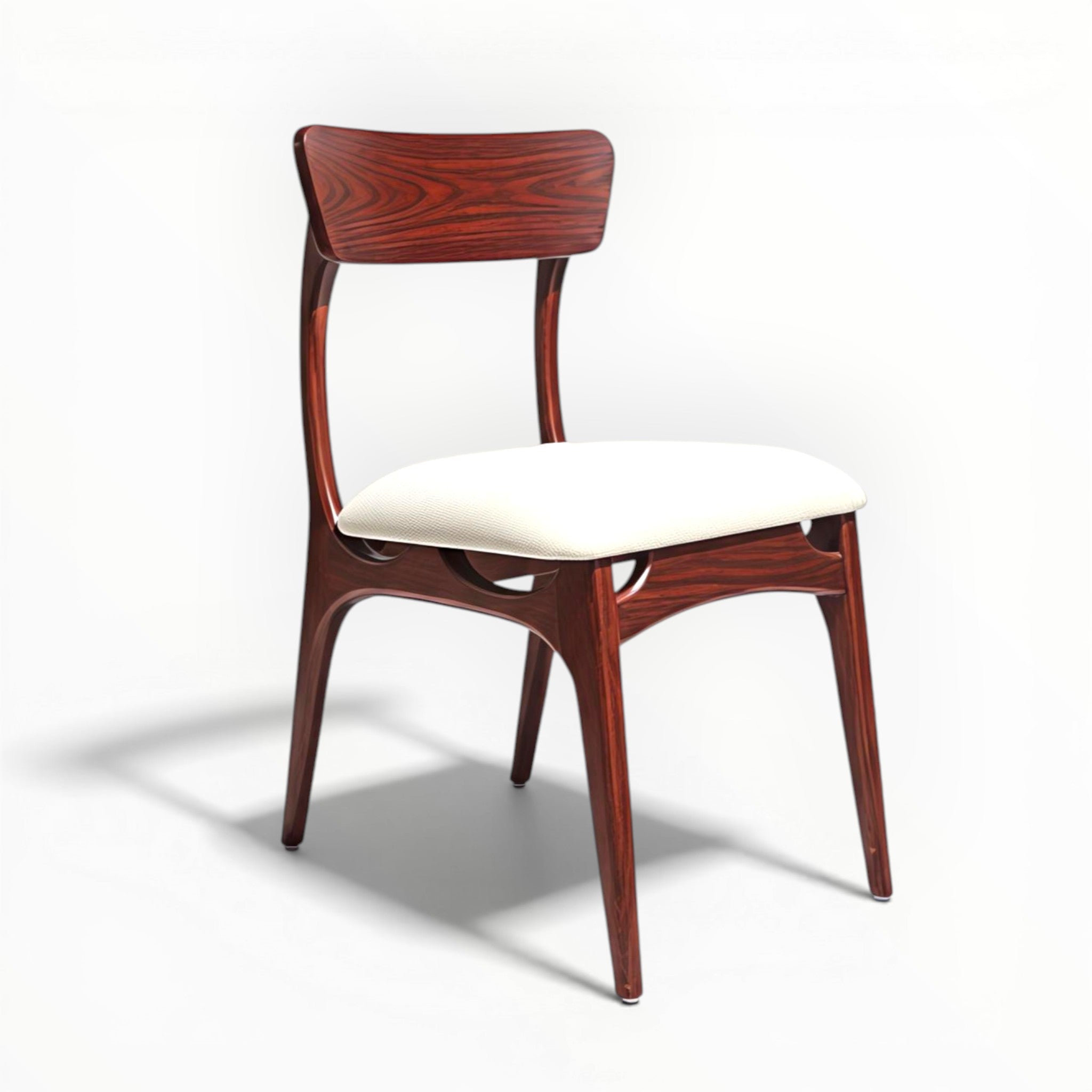 Wooden chair with a white cushion on a white background