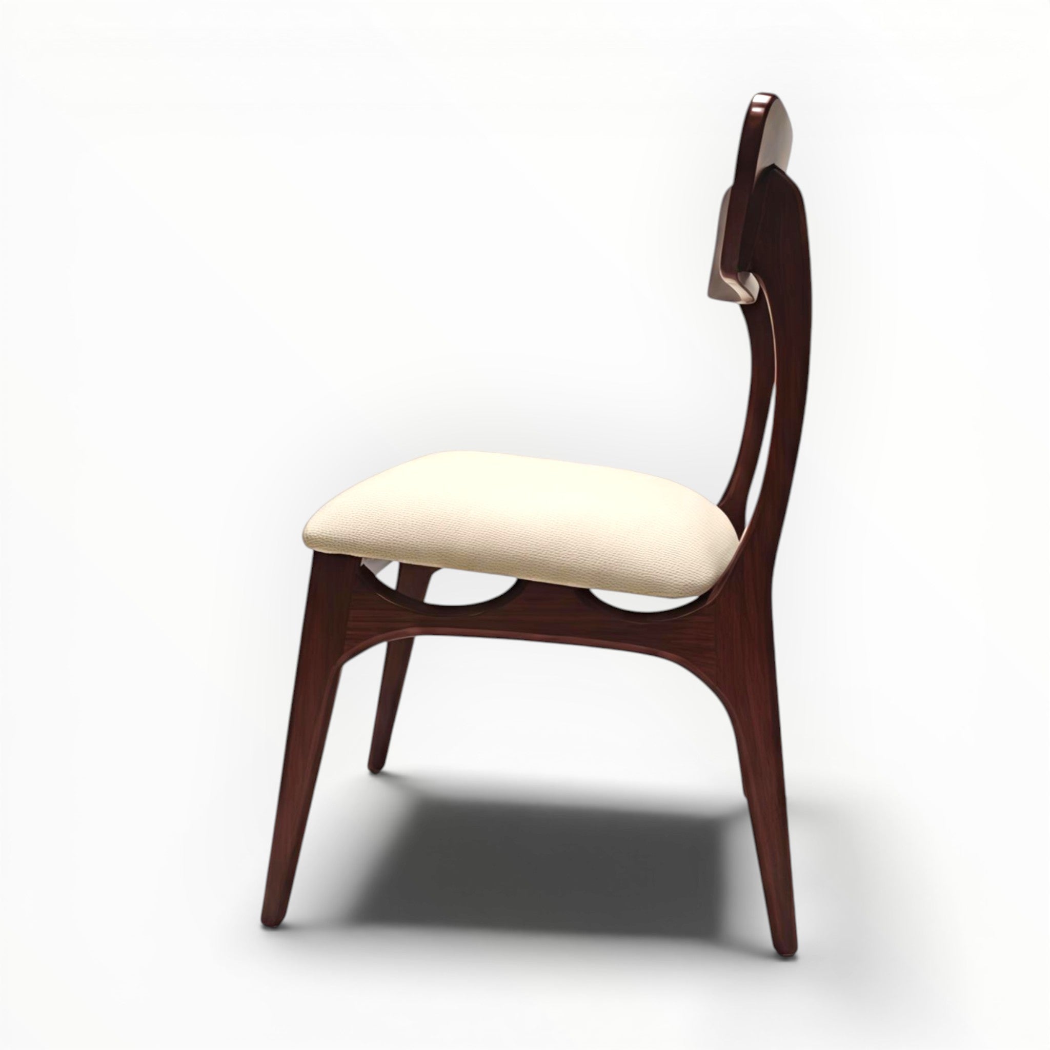 Wooden chair with a white cushion on a white background