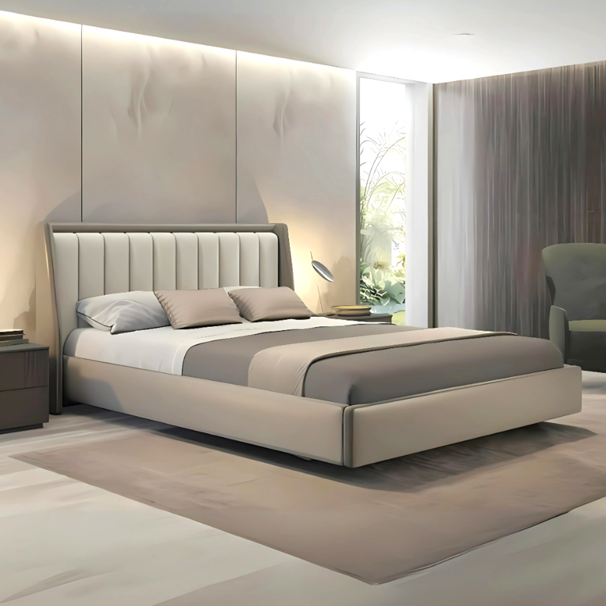 Modern bedroom with a large bed in a stylish room