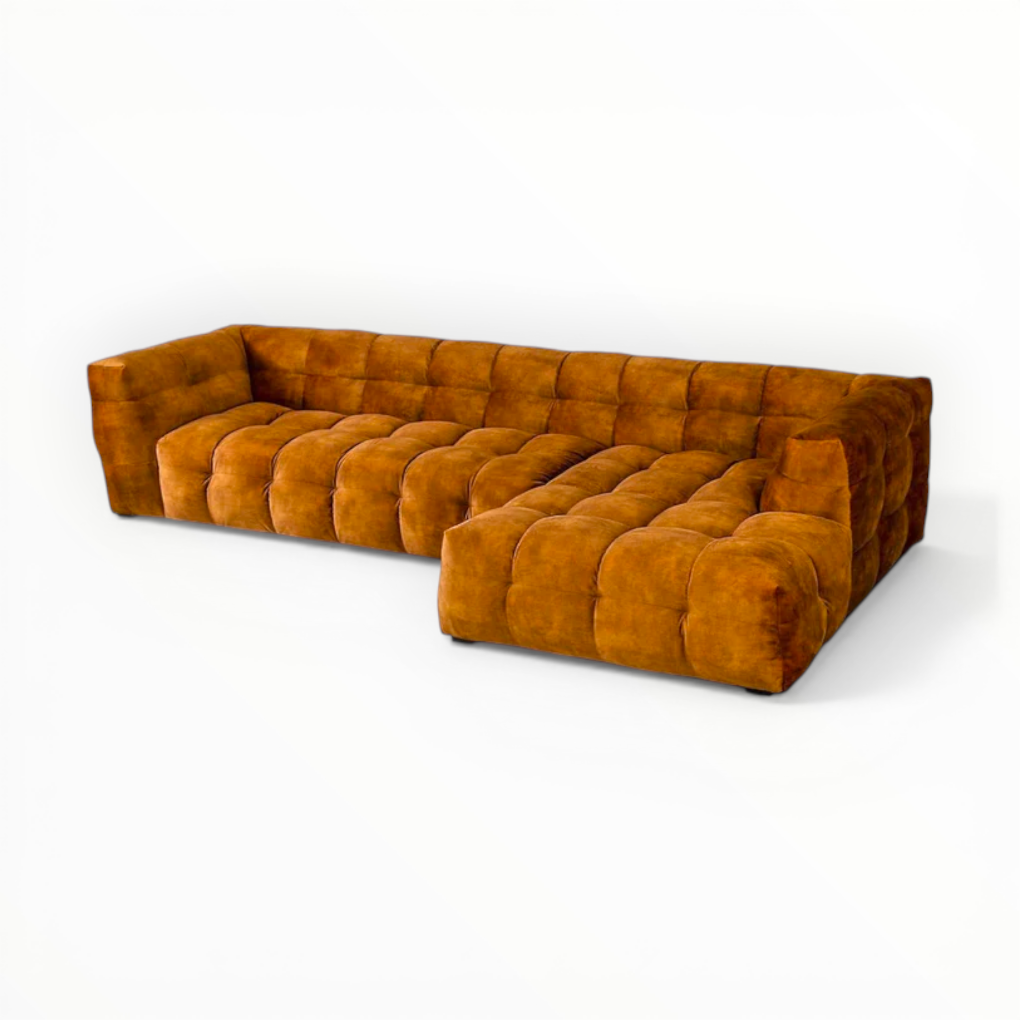 Brown tufted sofa on a white background