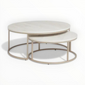 Sienna Nesting Coffee Table Set | 2-Piece Round Wood/Ceramic Top & Metal Frame