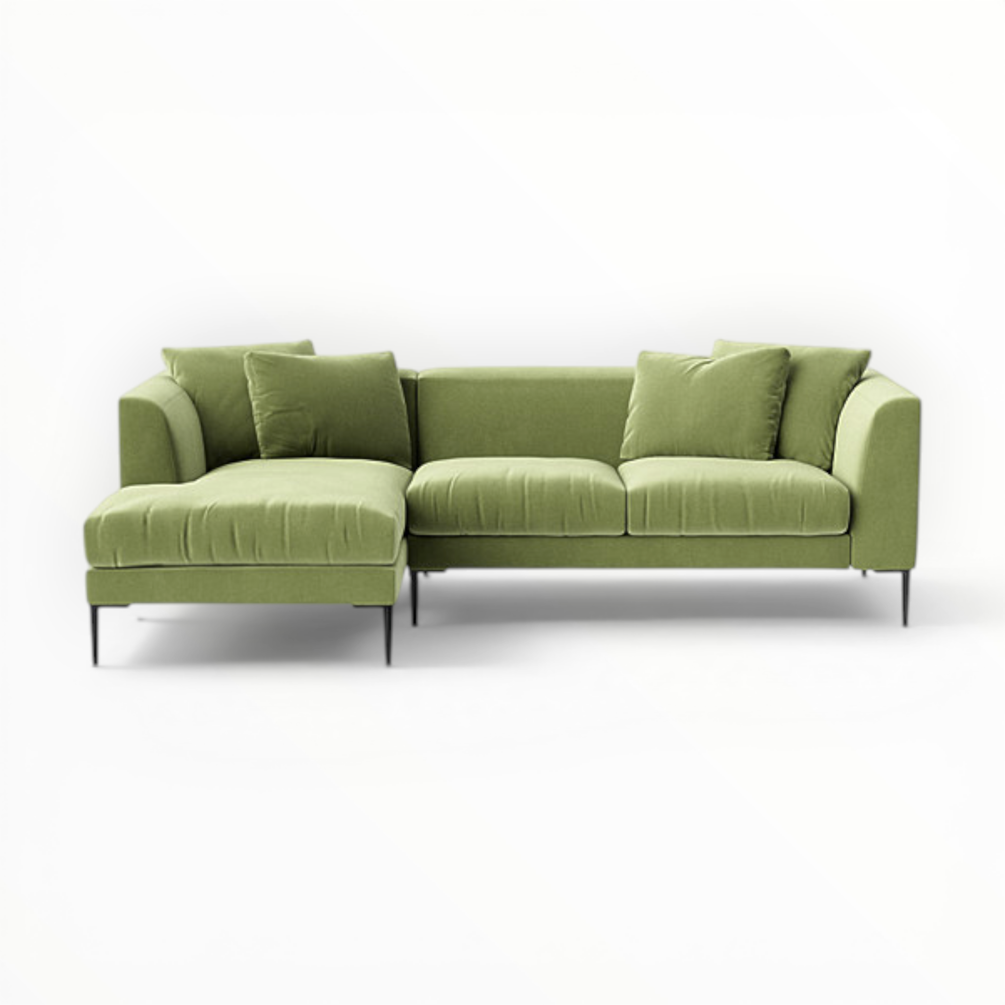 Green sectional sofa on a white background
