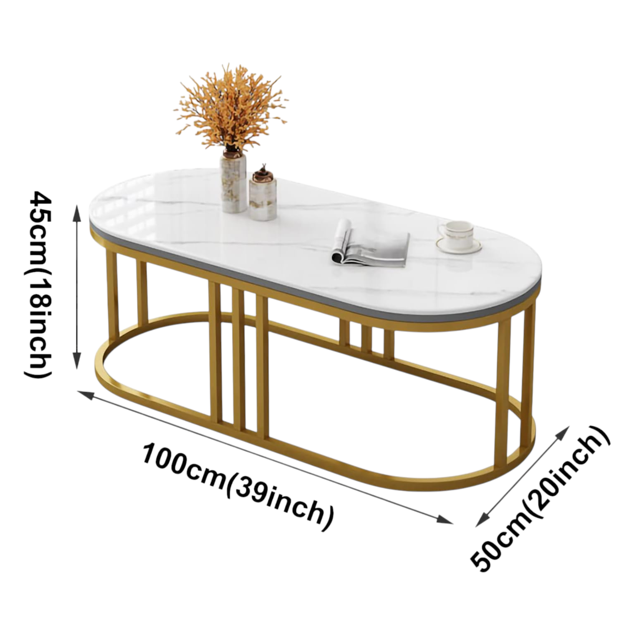 Arcade Oval Coffee Table | Marble-Finish Tile Top & Colonnade Metal Base