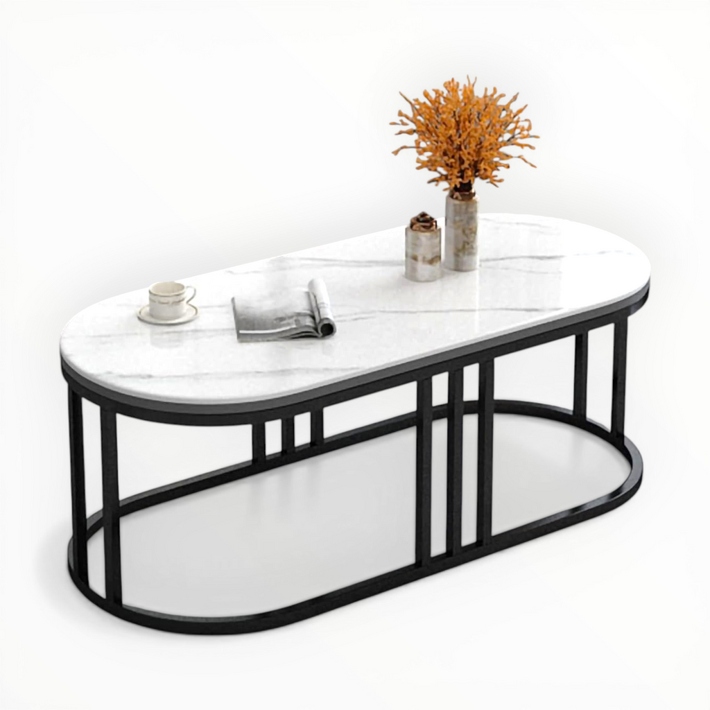Arcade Oval Coffee Table | Marble-Finish Tile Top & Colonnade Metal Base