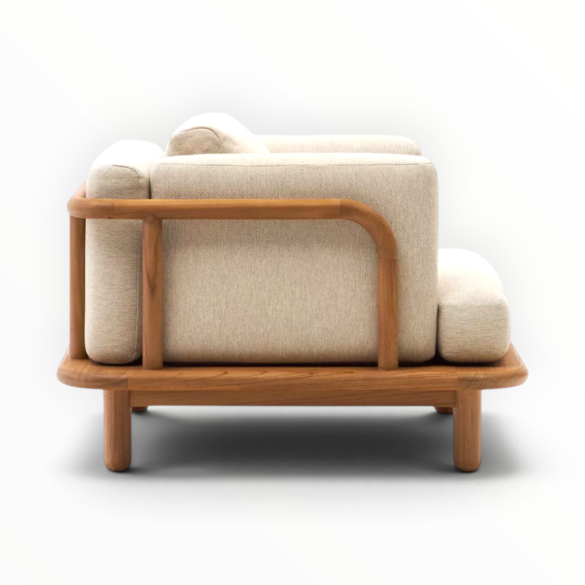 Arcadia teakwood lounge chair styled in a minimal living room with natural light — Woodkraft Studio Hyderabad