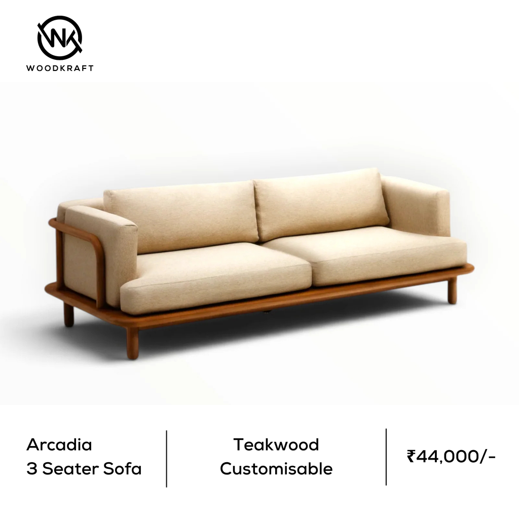Arcadia Teakwood 3 Seater Sofa | Solid Teak Frame | Made to Order in Hyderabad