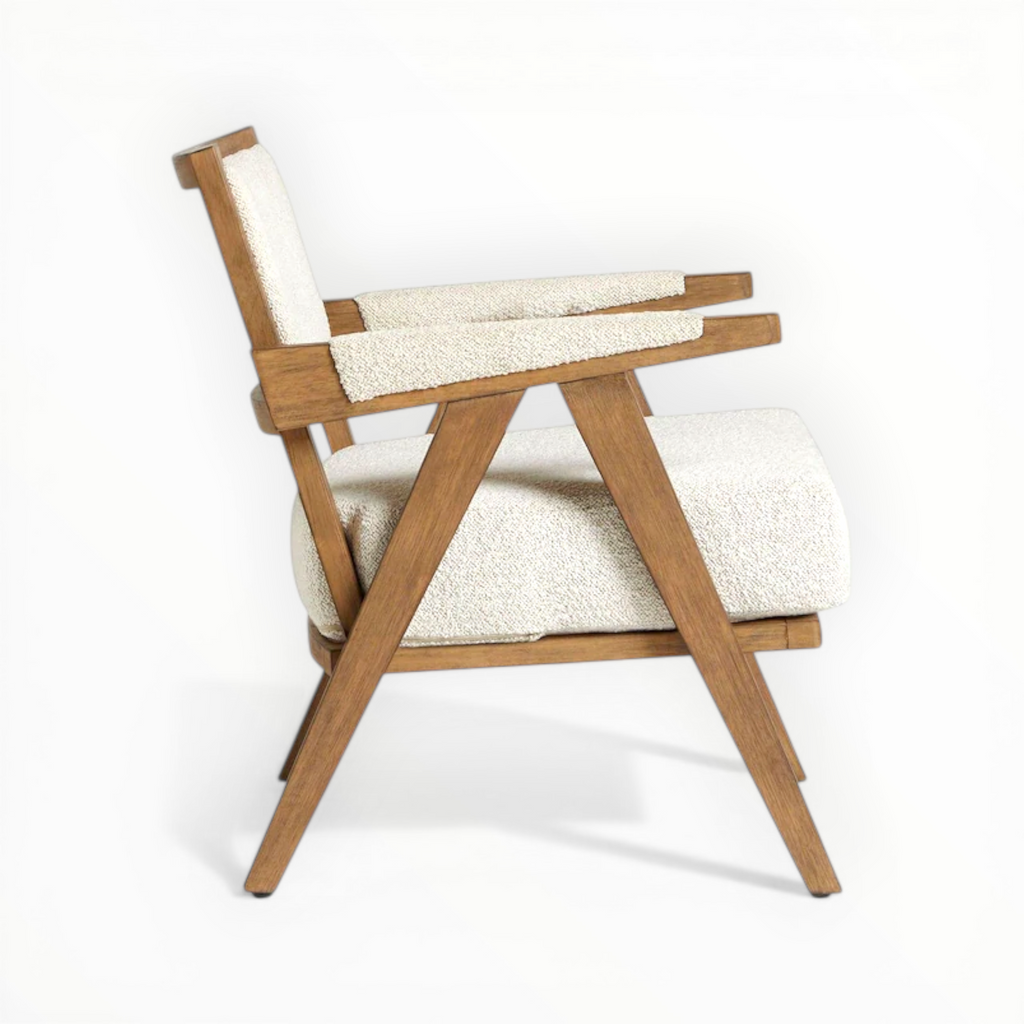Wooden chair with white cushion on a white background