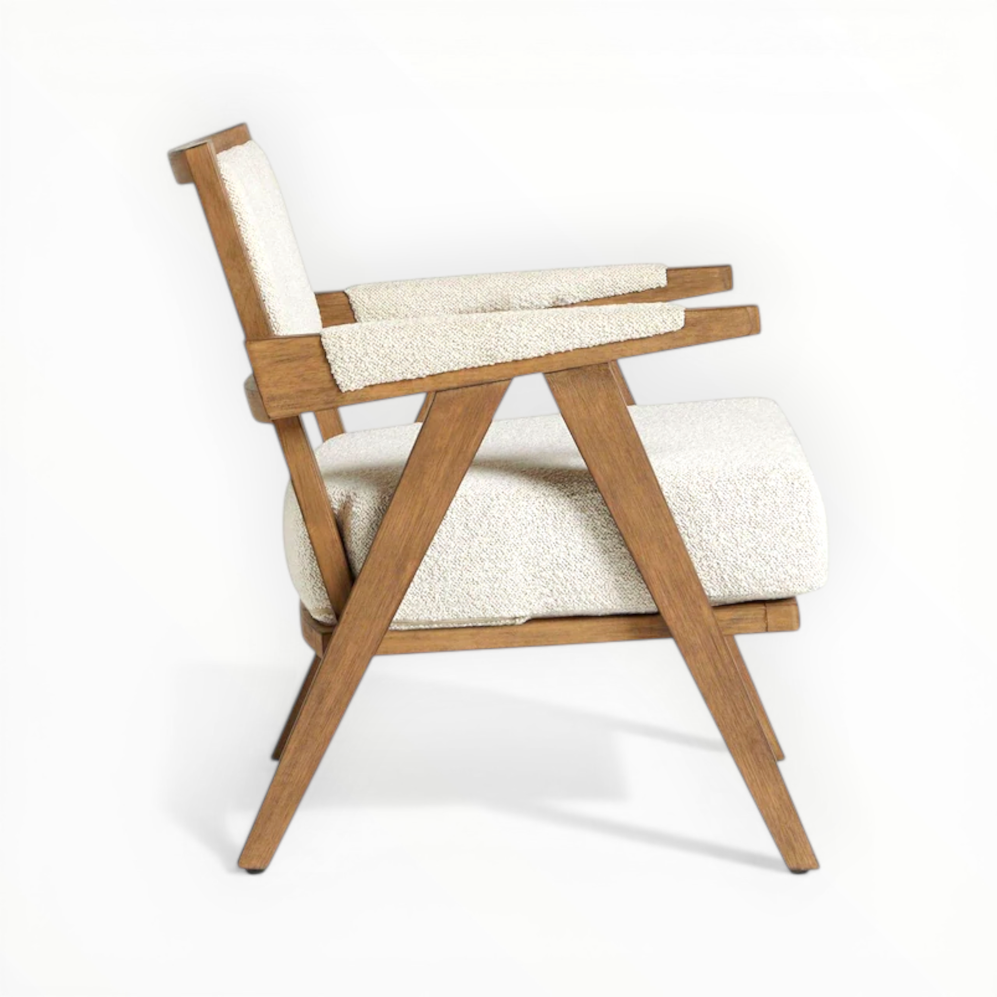 Wooden chair with white cushion on a white background