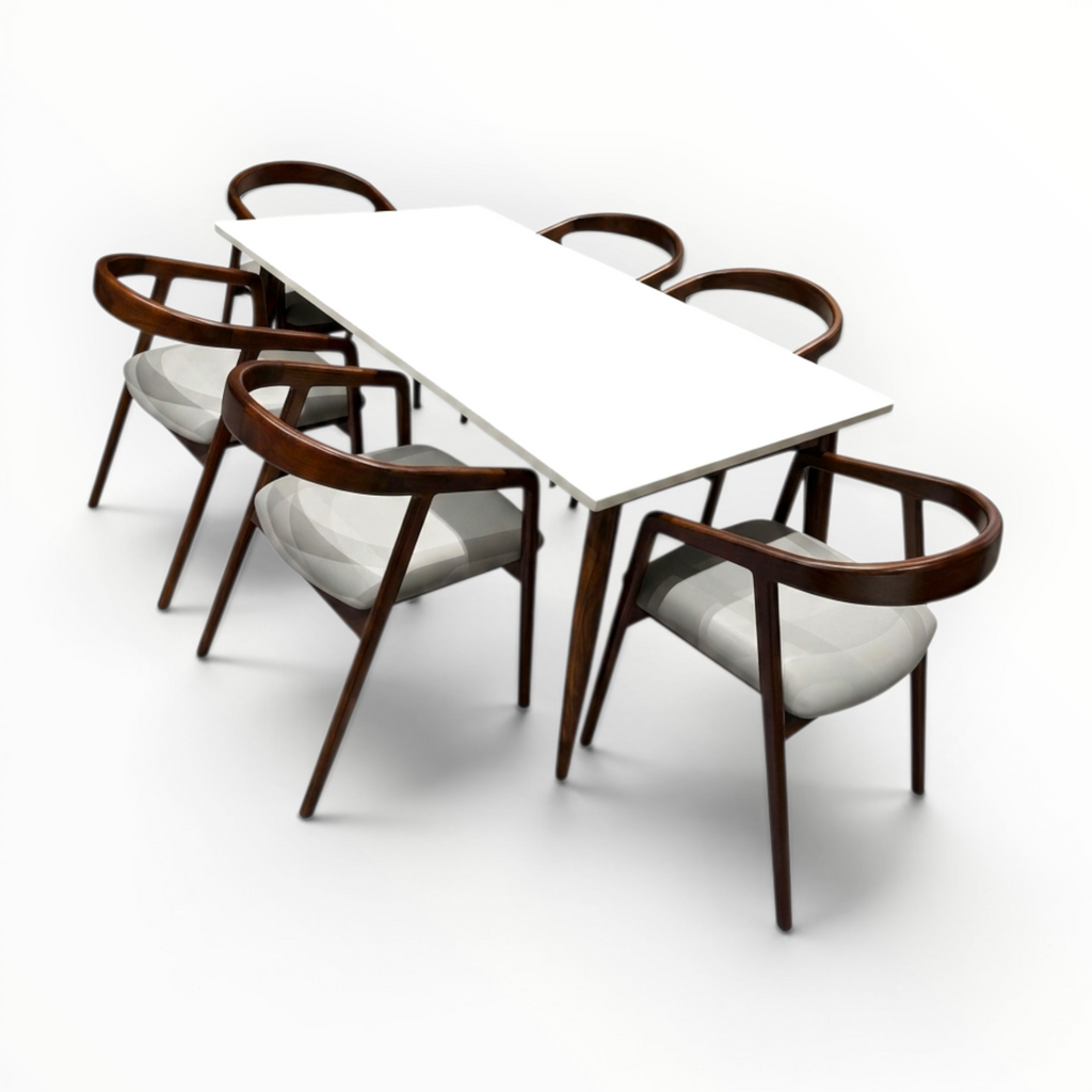 Aris Dining Set | Teakwood Frame with Marble or Wooden Top | 4 & 6 Seater