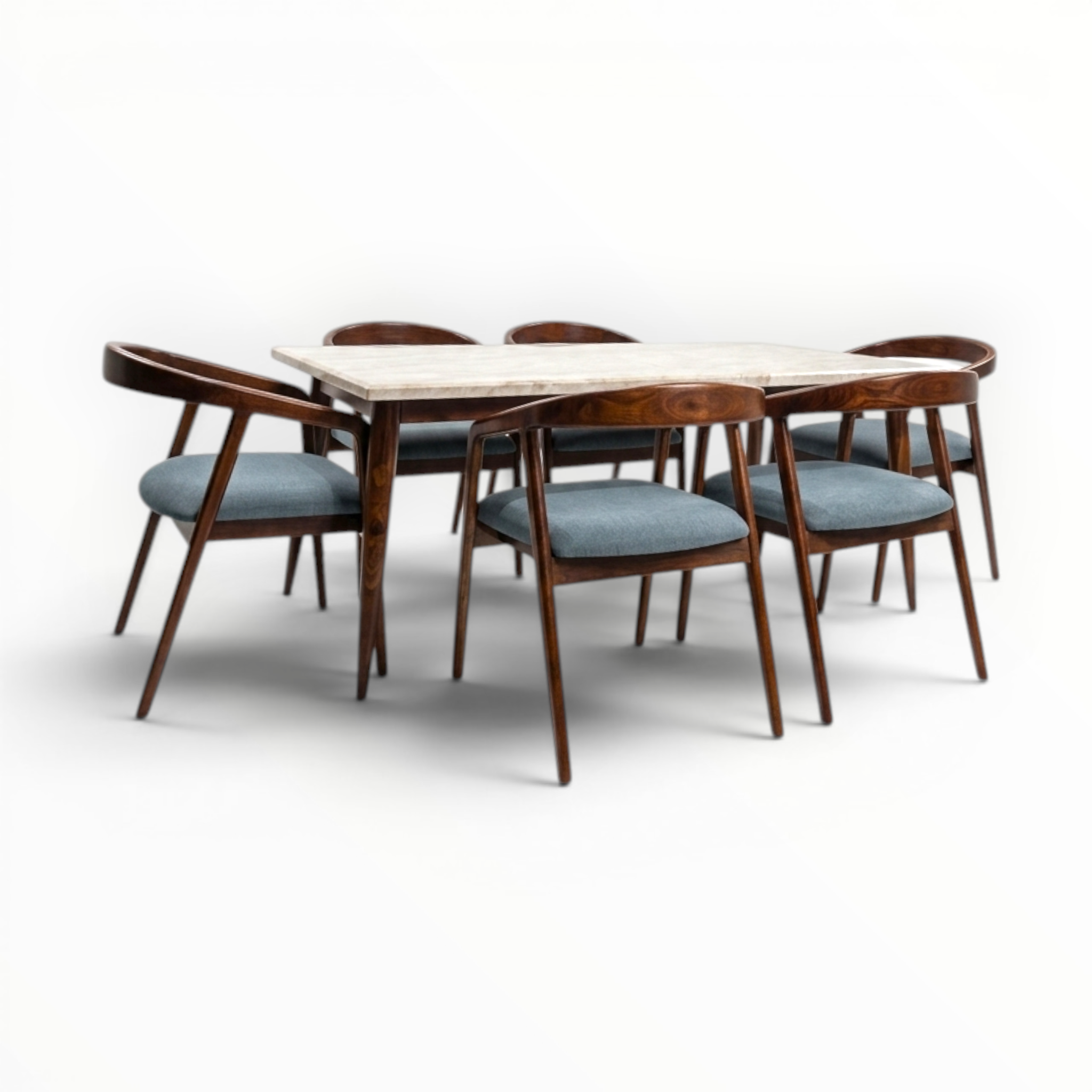 Aris Dining Set | Teakwood Frame with Marble or Wooden Top | 4 & 6 Seater