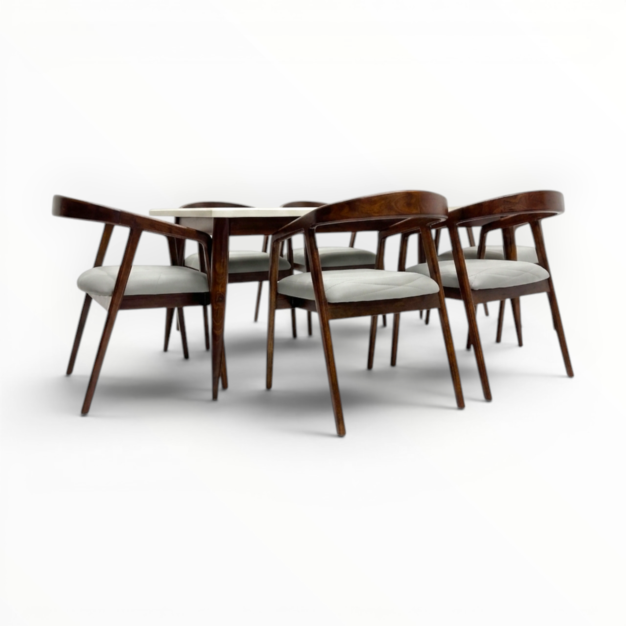 Aris Dining Set | Teakwood Frame with Marble or Wooden Top | 4 & 6 Seater