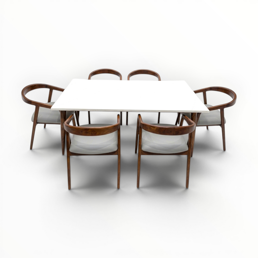 Aris Dining Set | Teakwood Frame with Marble or Wooden Top | 4 & 6 Seater