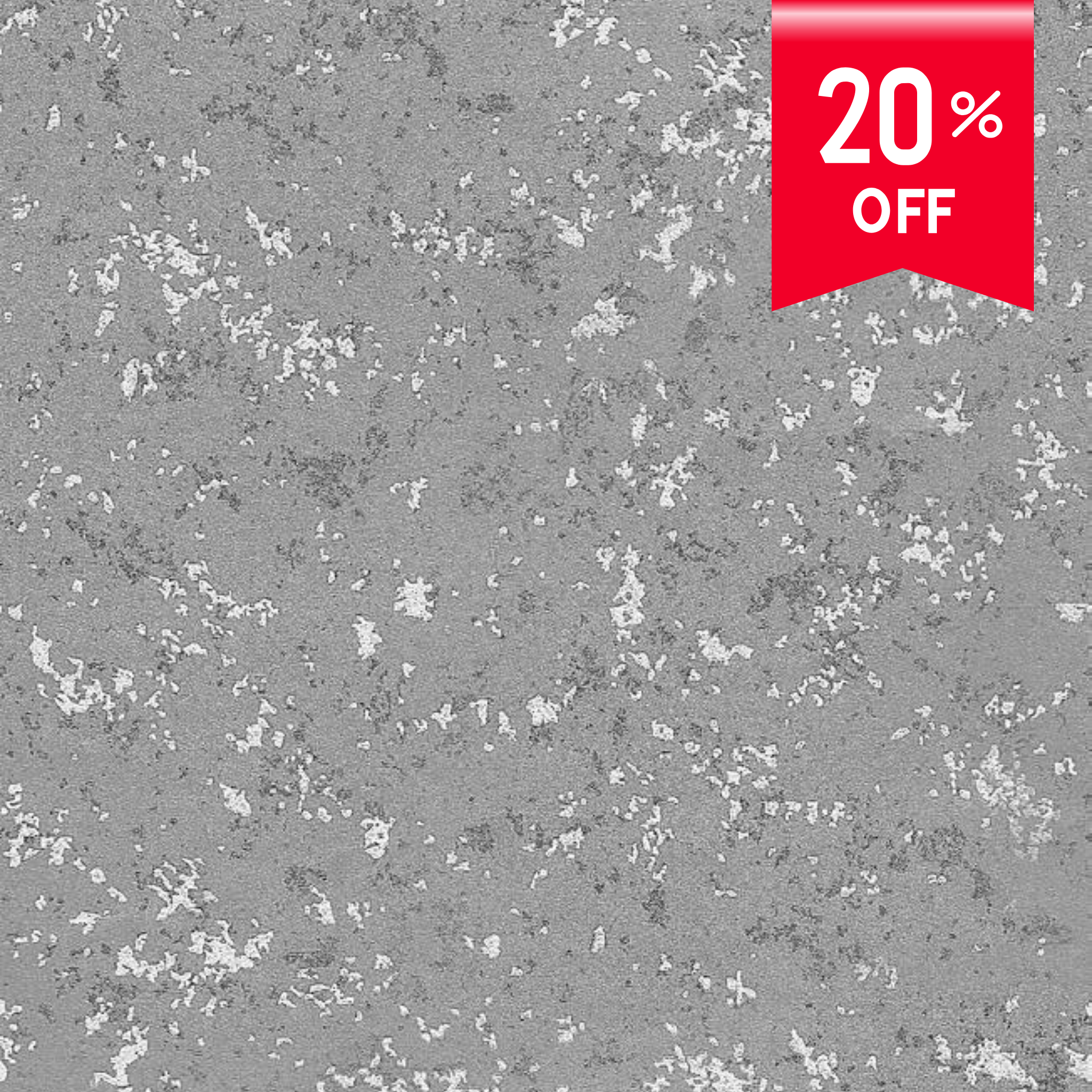 Gray textured surface with a red discount banner displaying '20% OFF'.