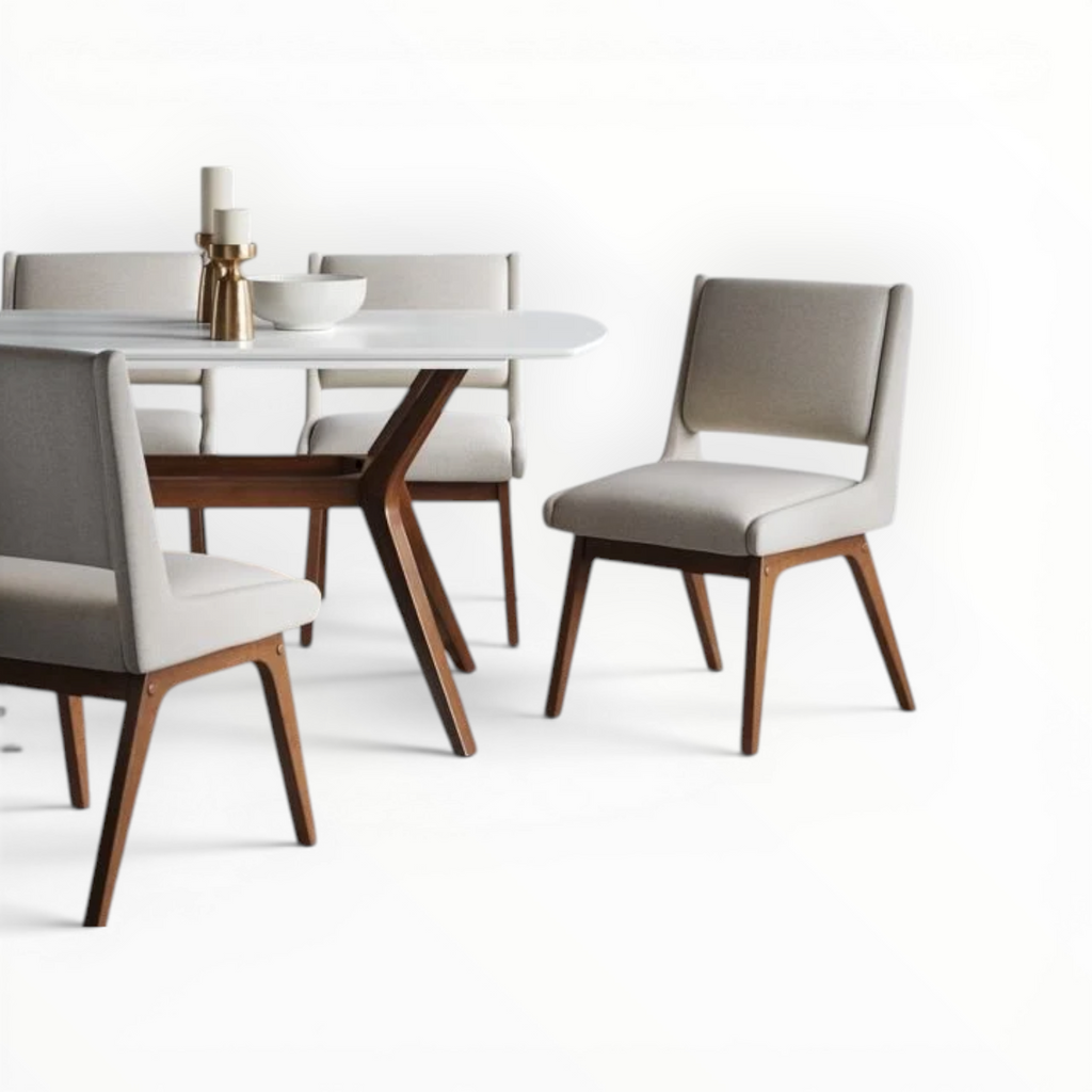 Dining table with chairs on a white background