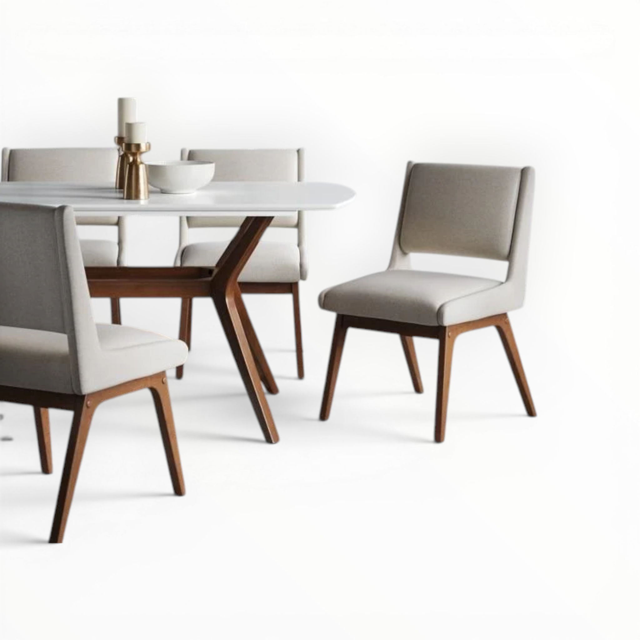Dining table with chairs on a white background