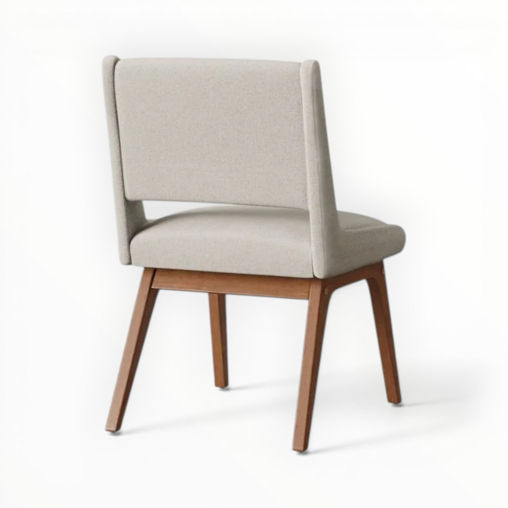 Chair with beige cushioned backrest and seat on a white background