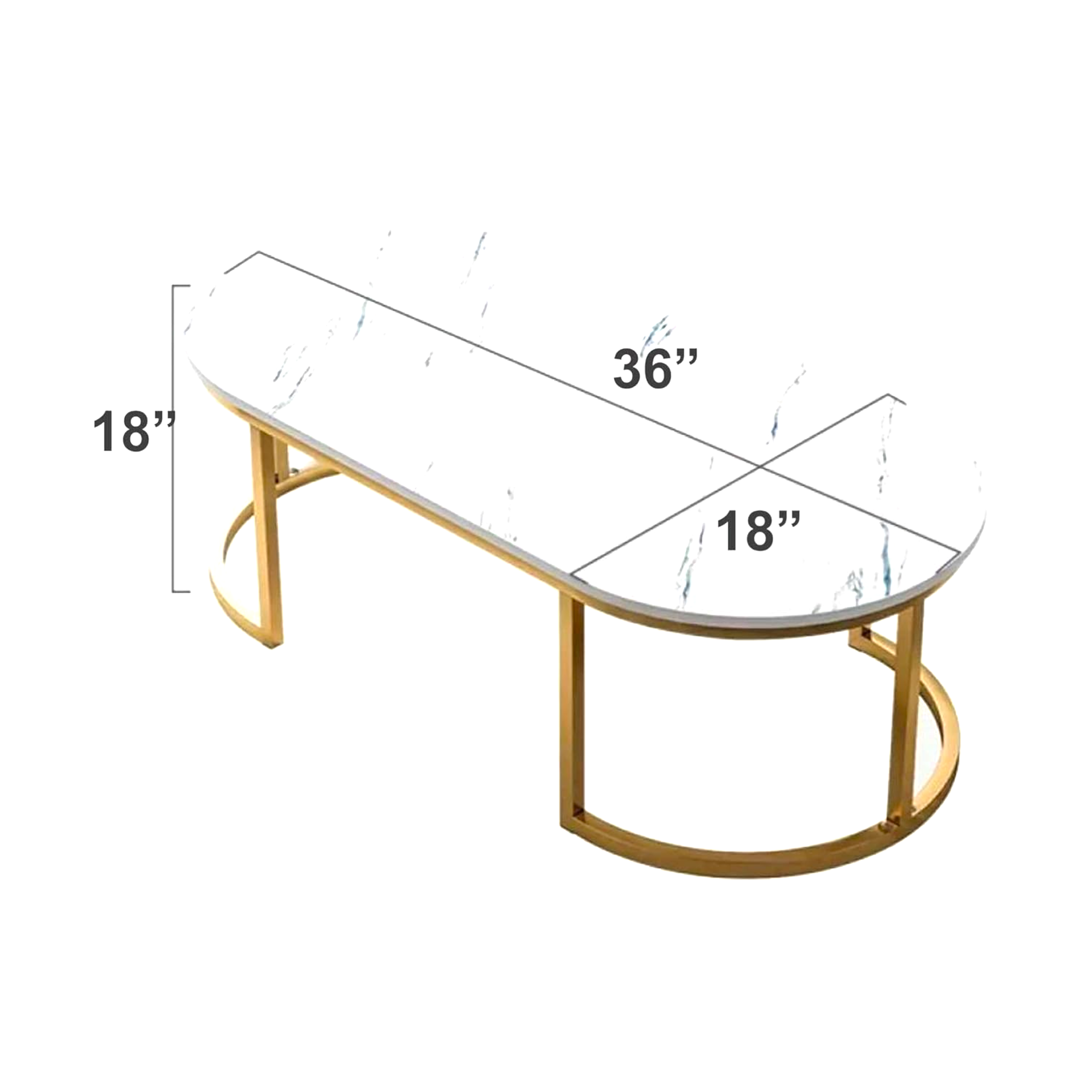 Coffee table with dimensions labeled on a white background
