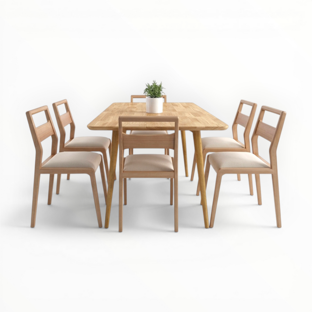 Birch 6-Seater Dining Set | Teakwood Frame | Marble or Wooden Top | Customisable