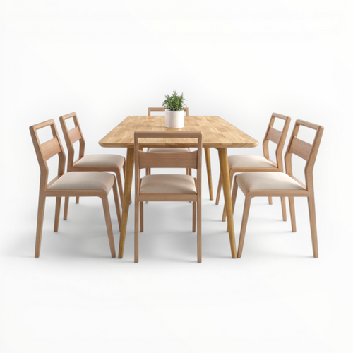 Birch 6-Seater Dining Set | Teakwood Frame | Marble or Wooden Top | Customisable