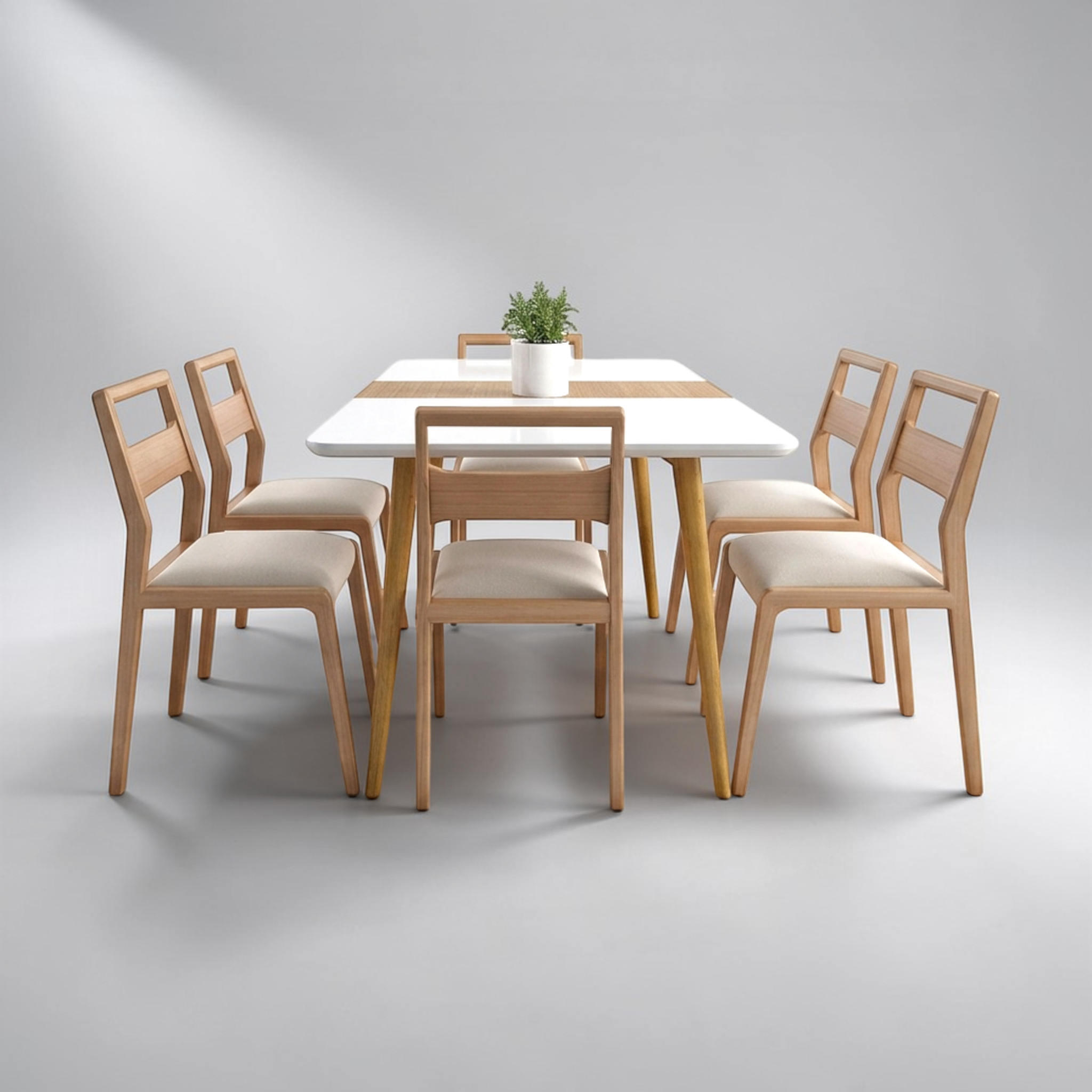 Birch 6-Seater Dining Set | Teakwood Frame | Marble or Wooden Top | Customisable