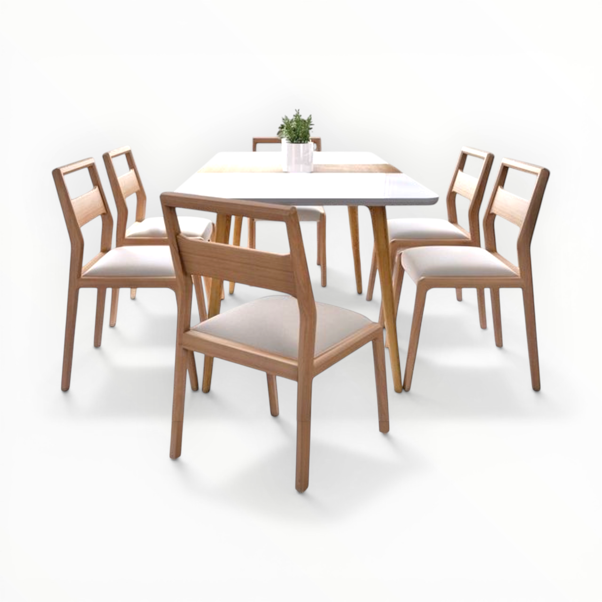 Birch 6-Seater Dining Set | Teakwood Frame | Marble or Wooden Top | Customisable