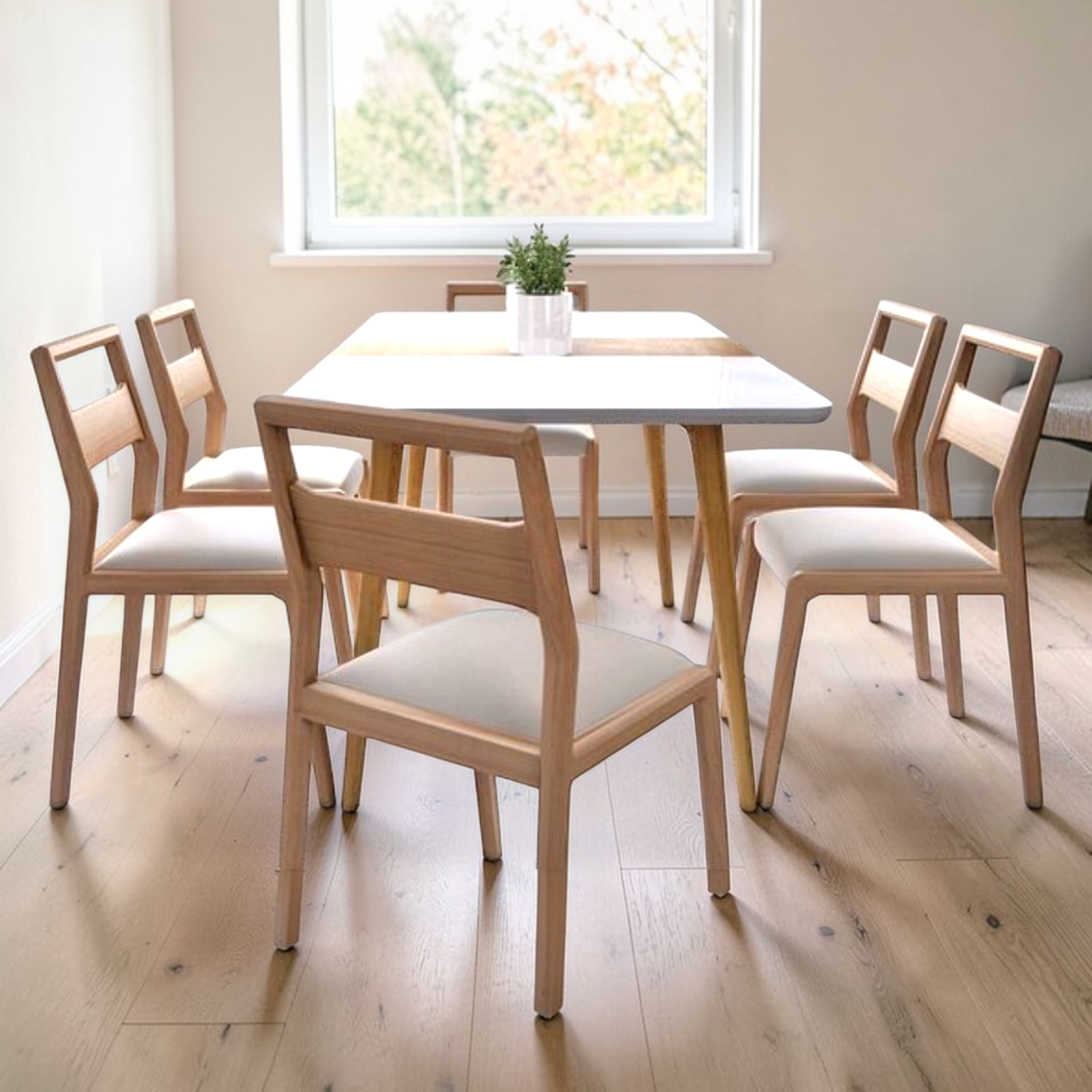 Birch 6-Seater Dining Set | Teakwood Frame | Marble or Wooden Top | Customisable