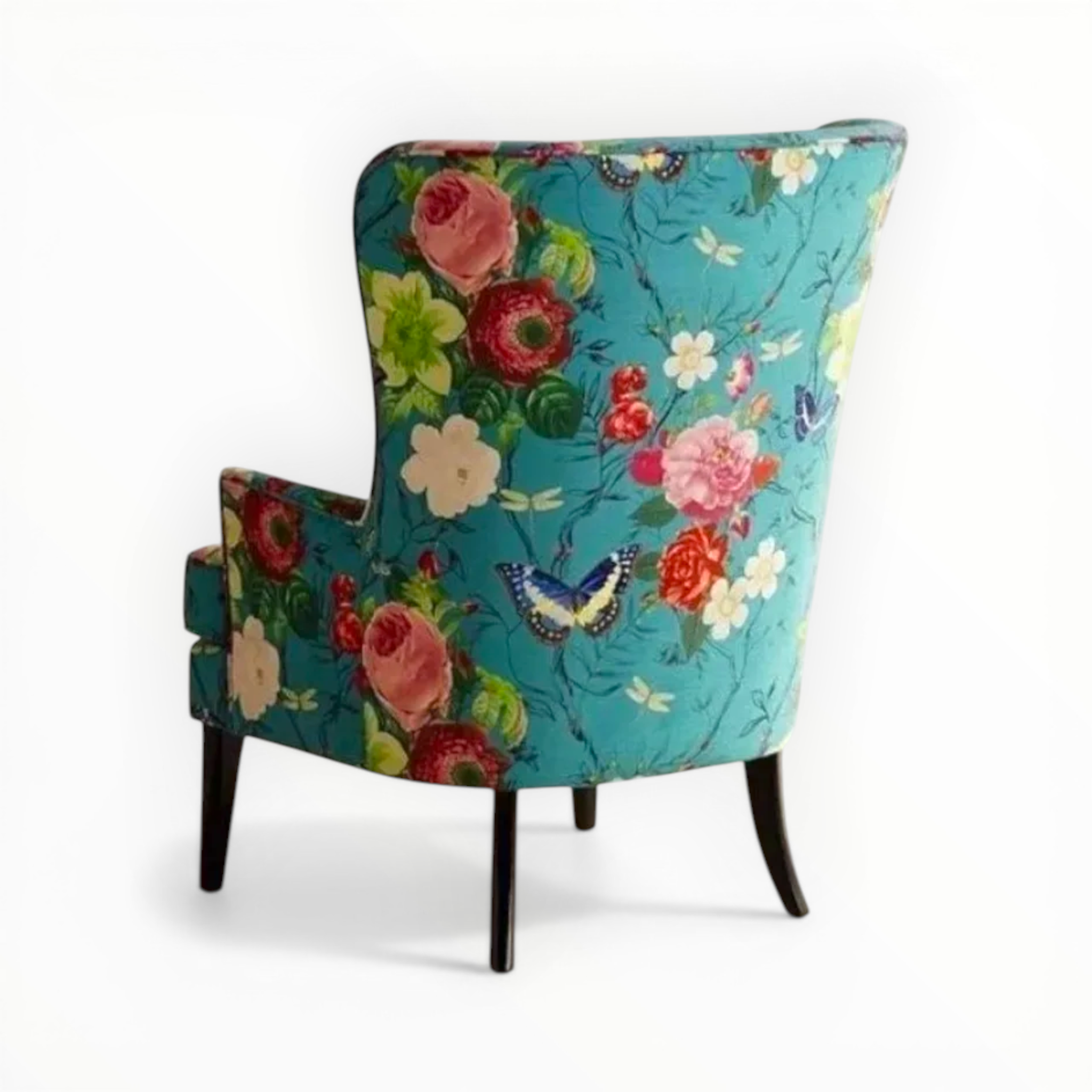 Colorful floral-patterned chair on a white background
