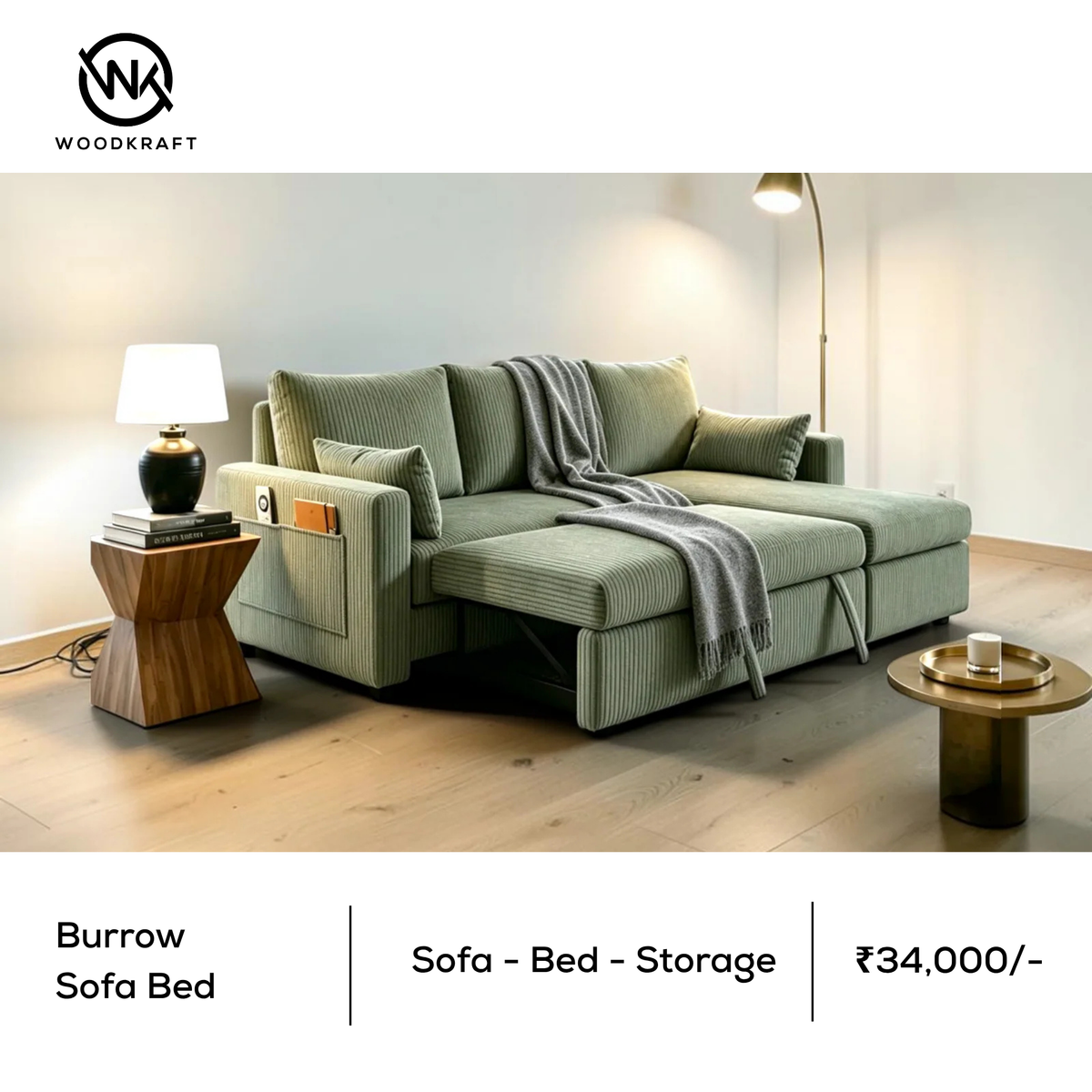 Burrow Sofa Cum Bed | Customisable | Woodkraft Studio | Hyderabad