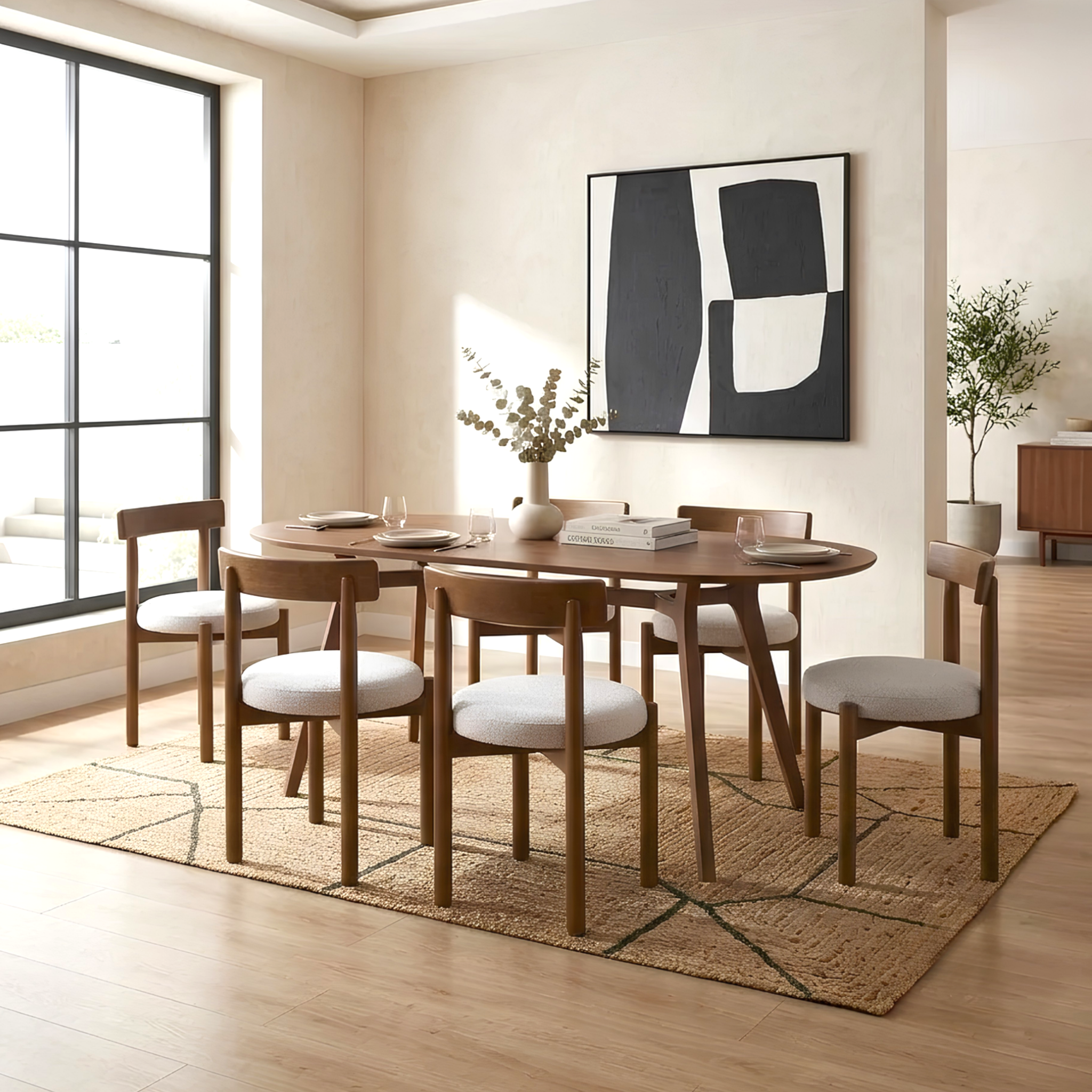 Cedar 6 seater dining set with oval pine top and solid teakwood frame in Hyderabad