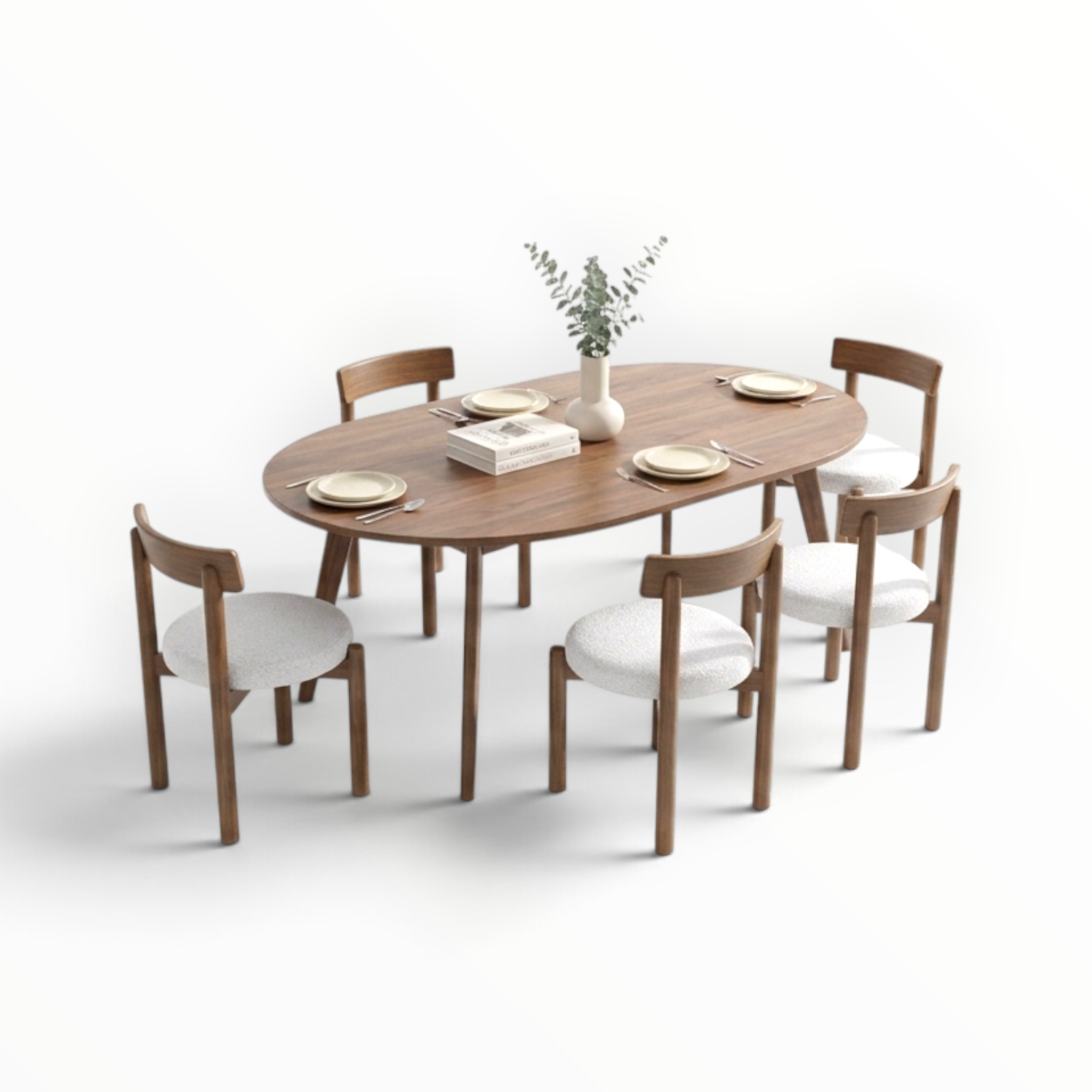 Cedar dining chair set of 2 front view solid teakwood bouclé seat Hyderabad