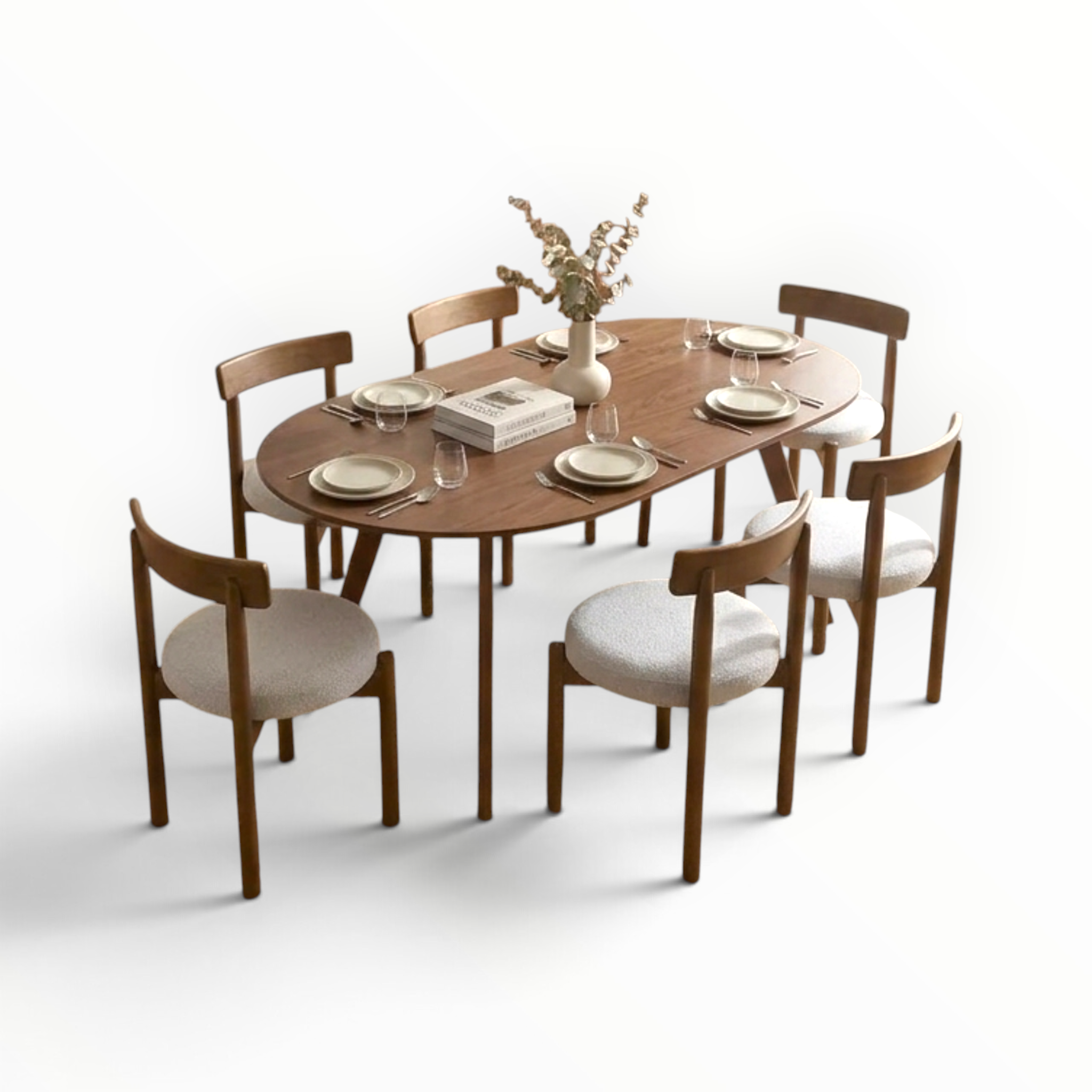 Cedar 6 seater dining set Scandinavian style teakwood and pine top Woodkraft Studio