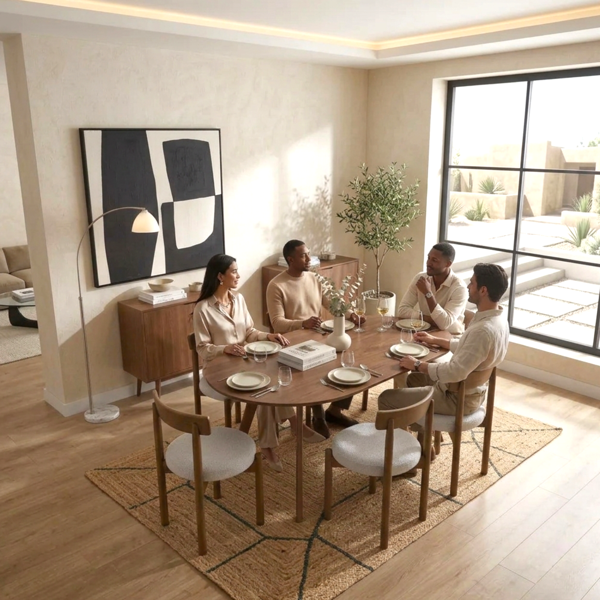 Cedar dining set 6 seater lifestyle shot warm interiors teakwood Hyderabad