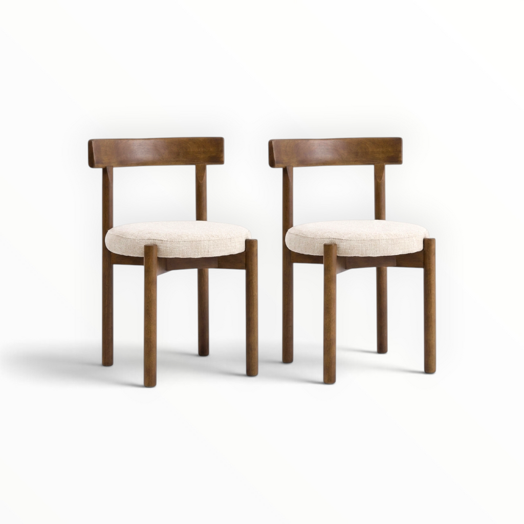 Cedar dining chairs cream bouclé round seat solid teakwood frame set of 6
