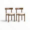 Cedar dining chairs cream bouclé round seat solid teakwood frame set of 6
