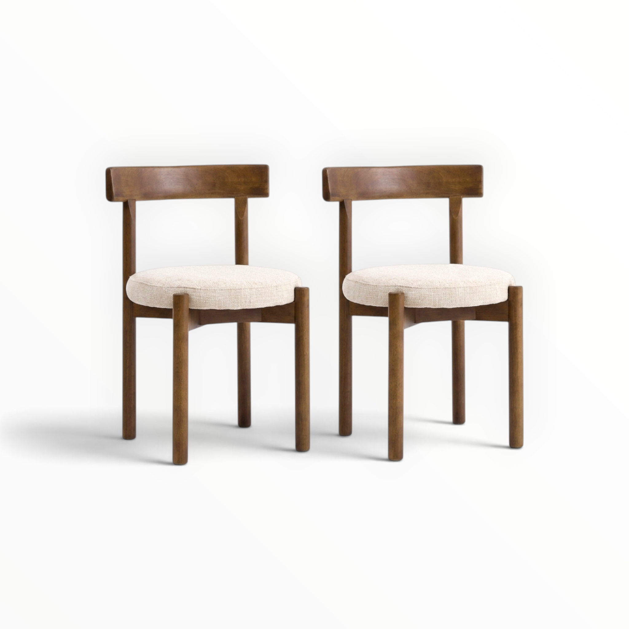 Cedar dining chairs cream bouclé round seat solid teakwood frame set of 6