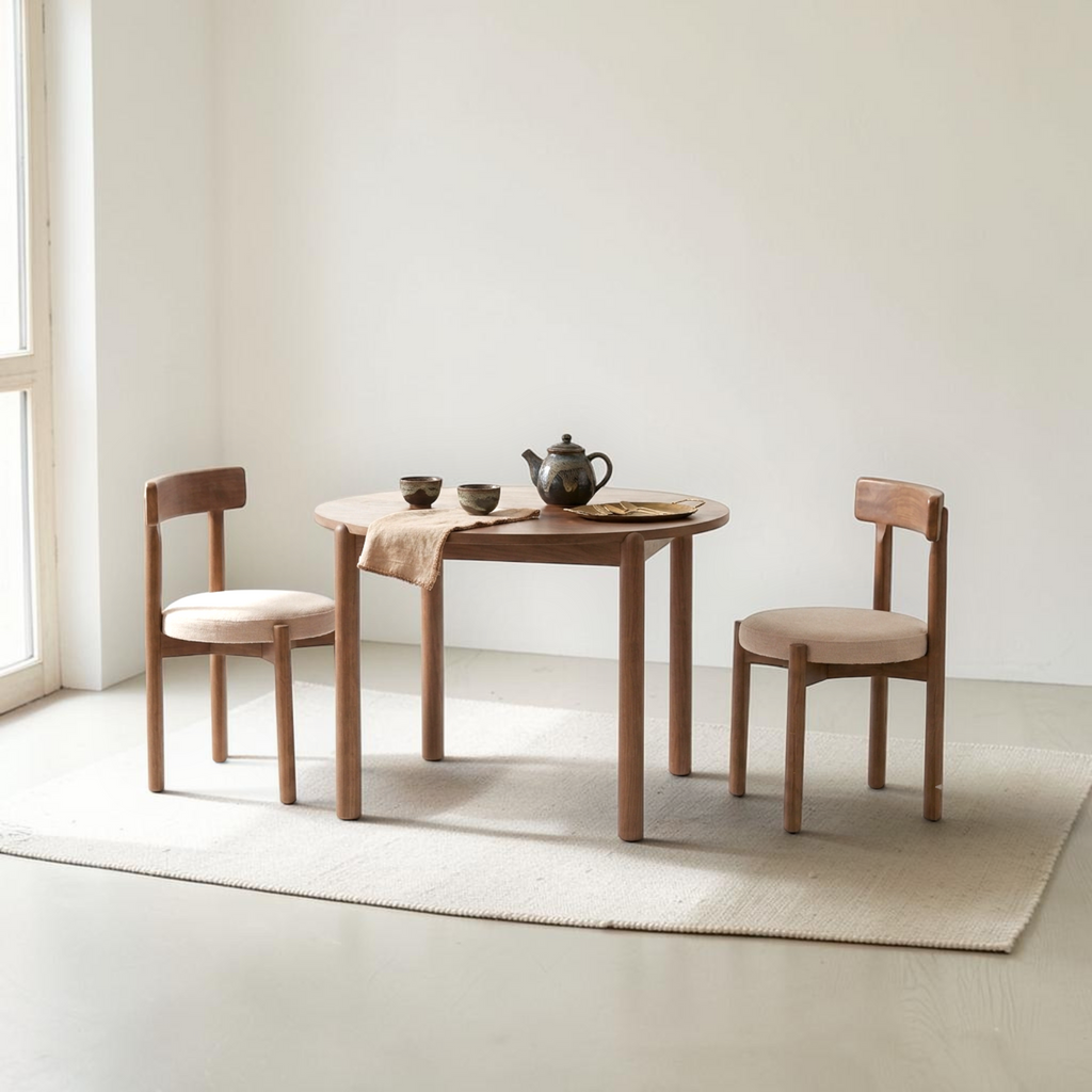 Cedar 2 seater round dining set compact teakwood pine top Hyderabad Woodkraft Studio