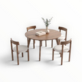 Cedar 4 seater round dining set solid teakwood pine top bouclé chairs Hyderabad
