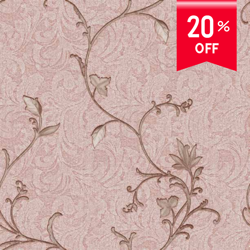 Decorative floral pattern with a 20% off discount label on a pink background