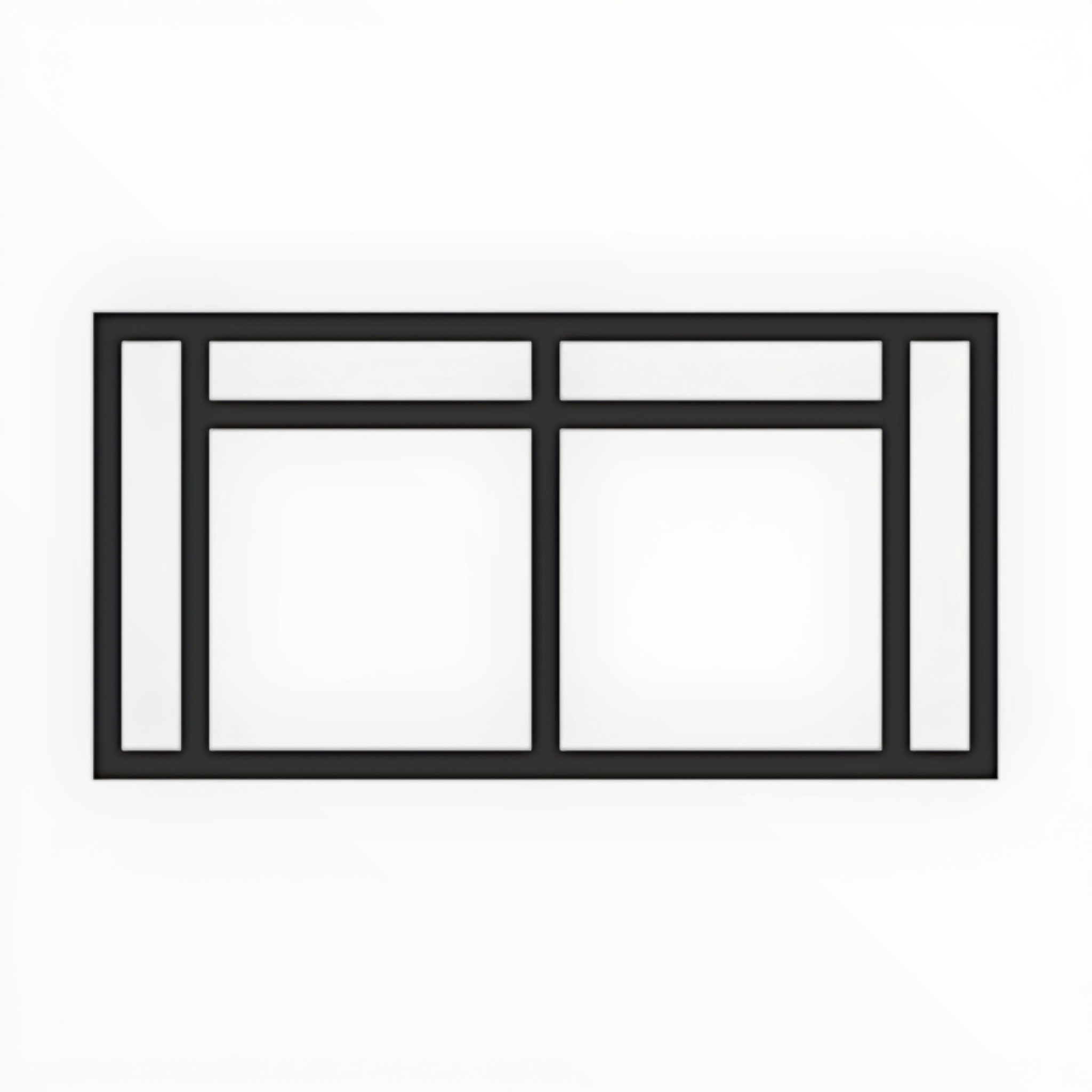 Black-framed window with divided glass panes on a white background