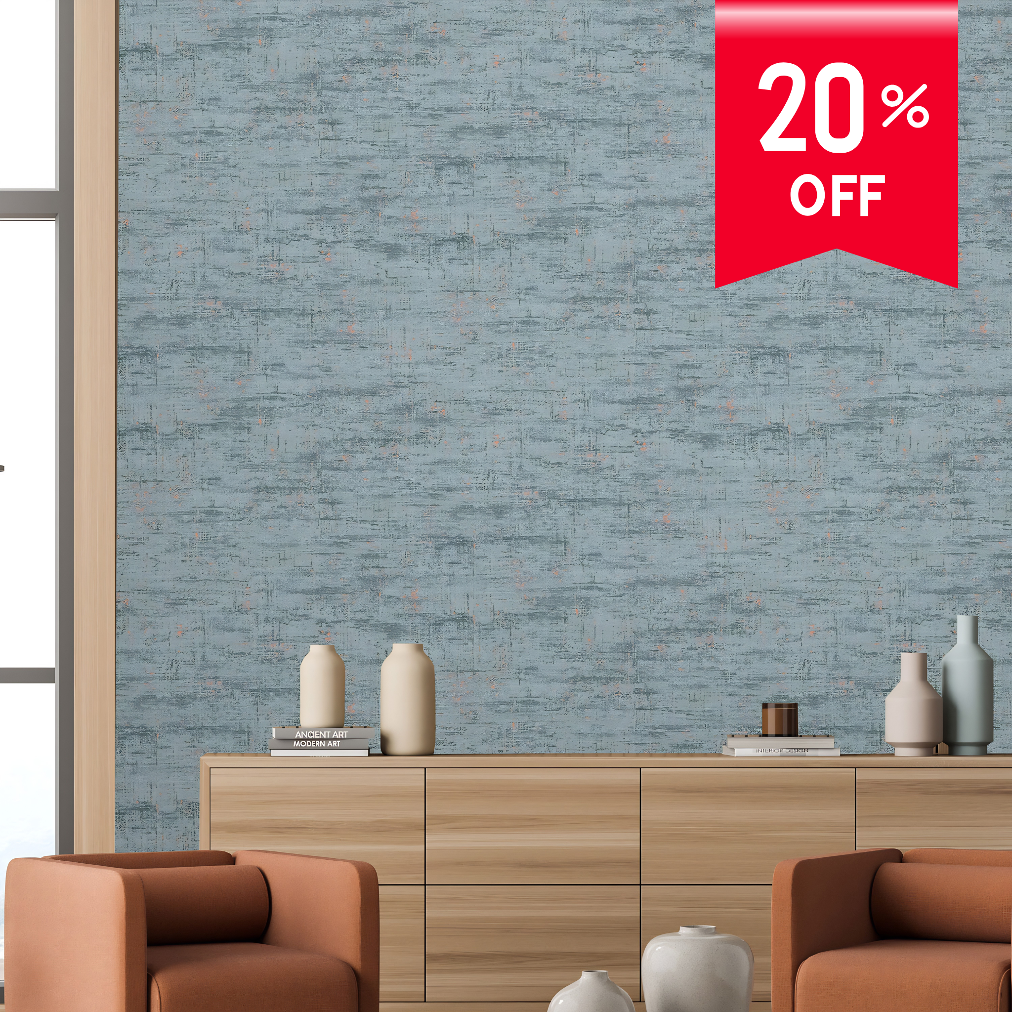 Creative Thought textured wallpaper 39657-1 in slate teal with copper fleck finish