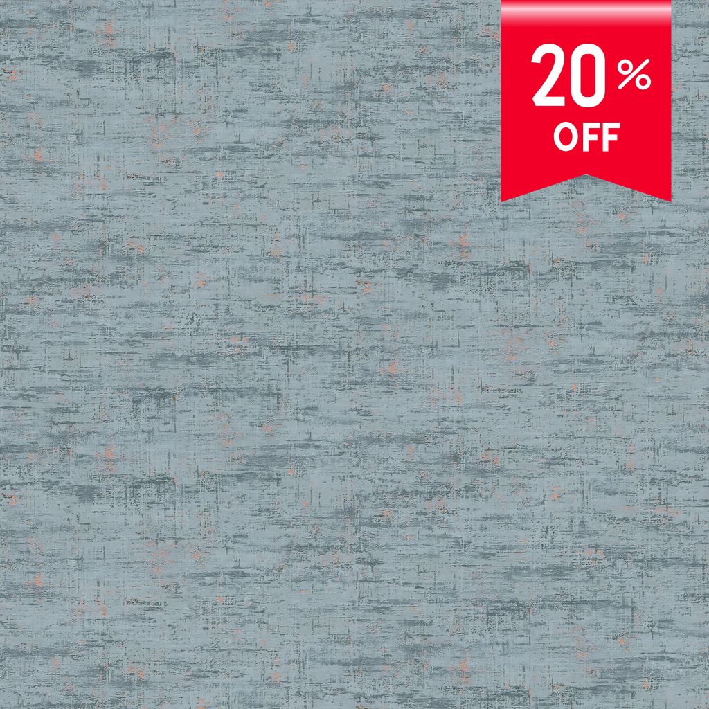 Close-up texture of Creative Thought slate teal wallpaper with copper accents
